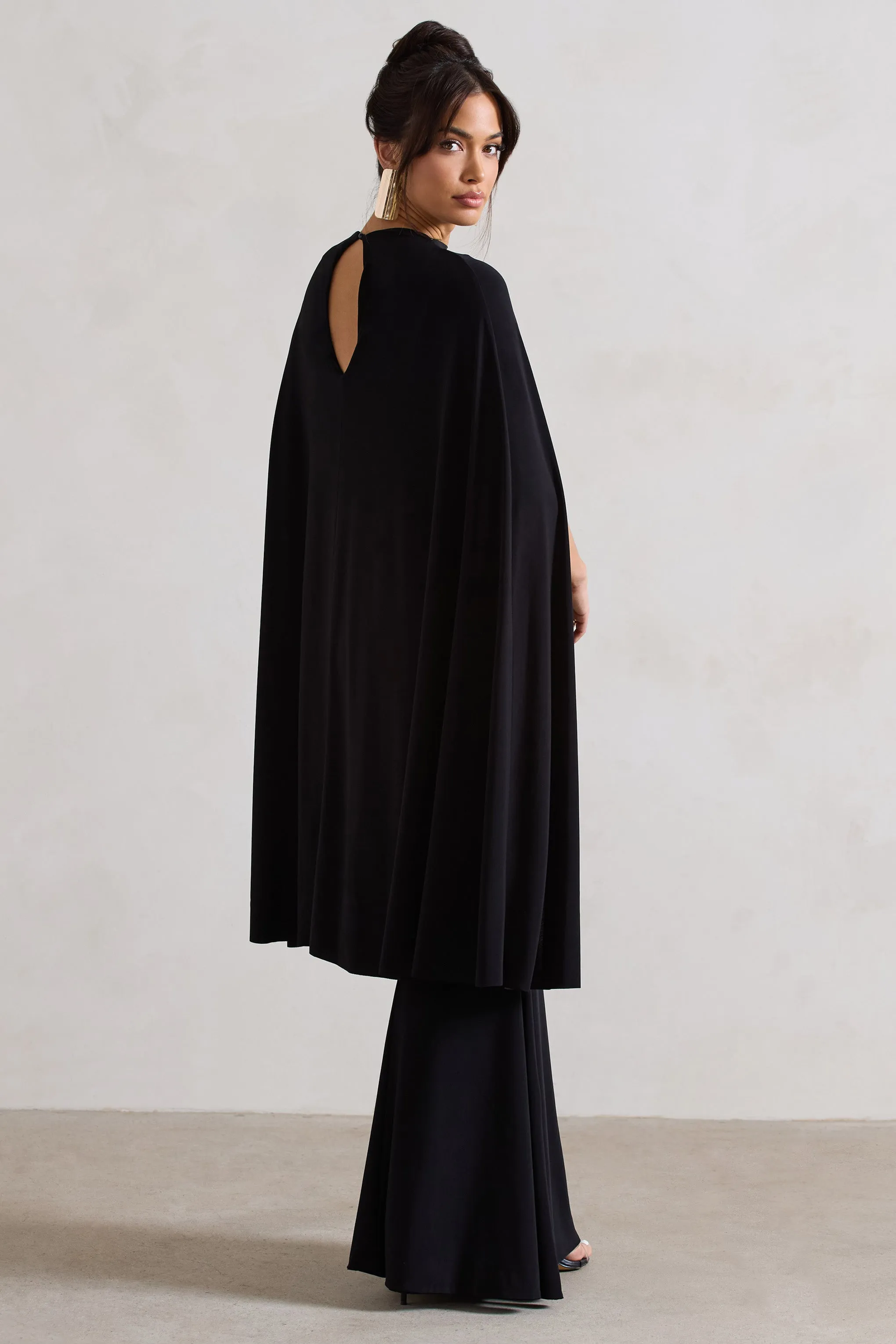 Charmaine | Black High-Neck Maxi Dress With Cape