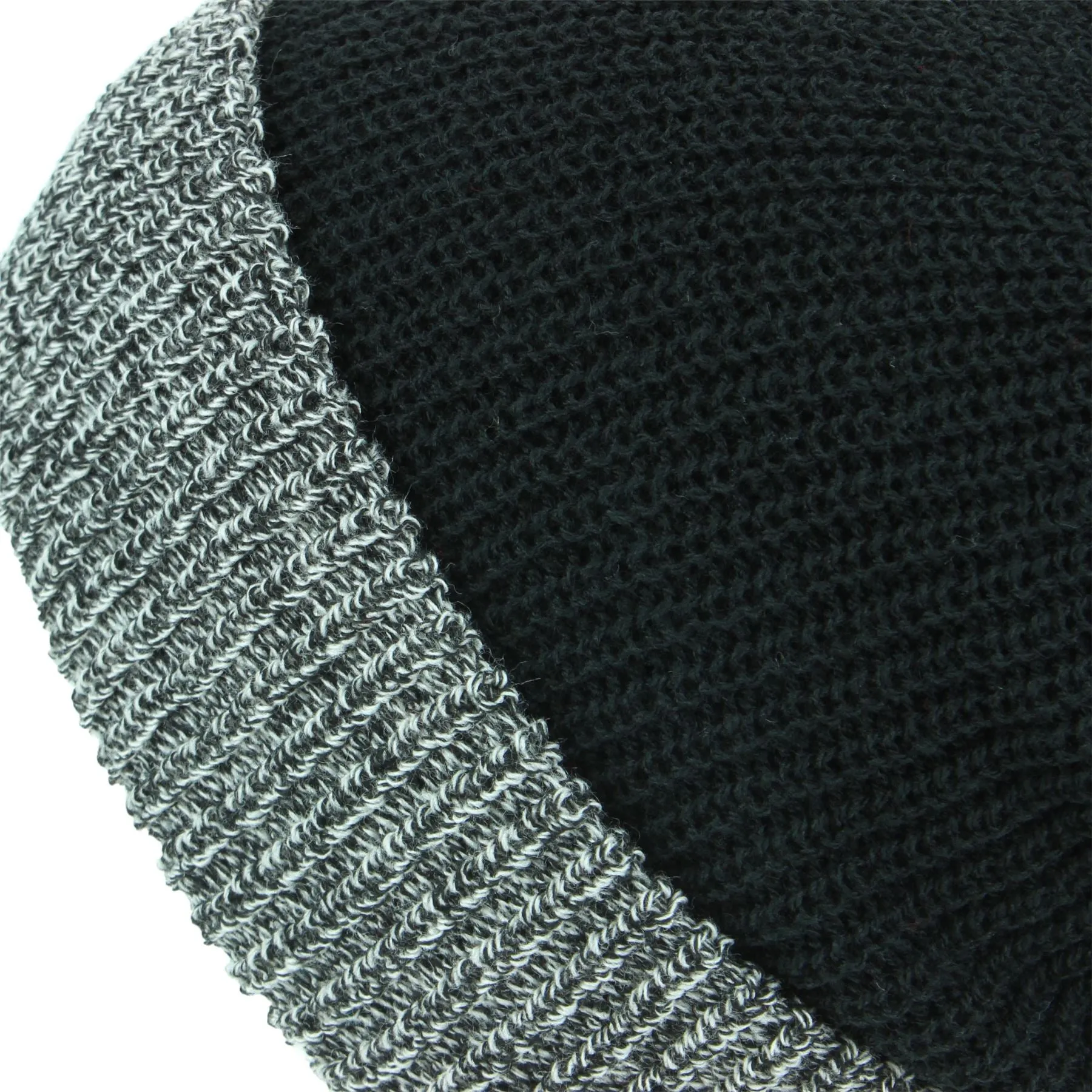 Chunky Double Knit Beanie Hat with Contrast Marl Turn-up - Black