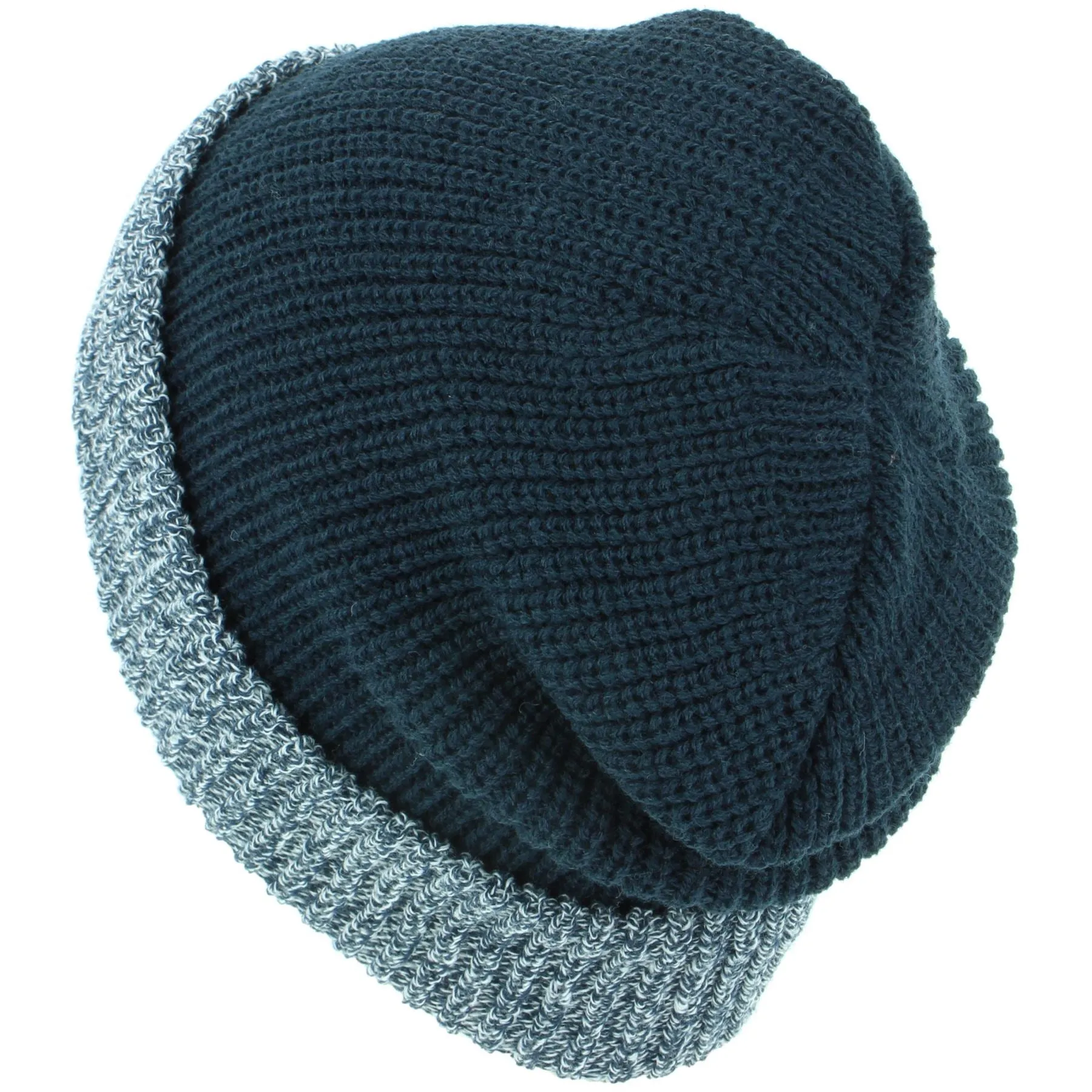 Chunky Double Knit Beanie Hat with Contrast Marl Turn-up - Navy