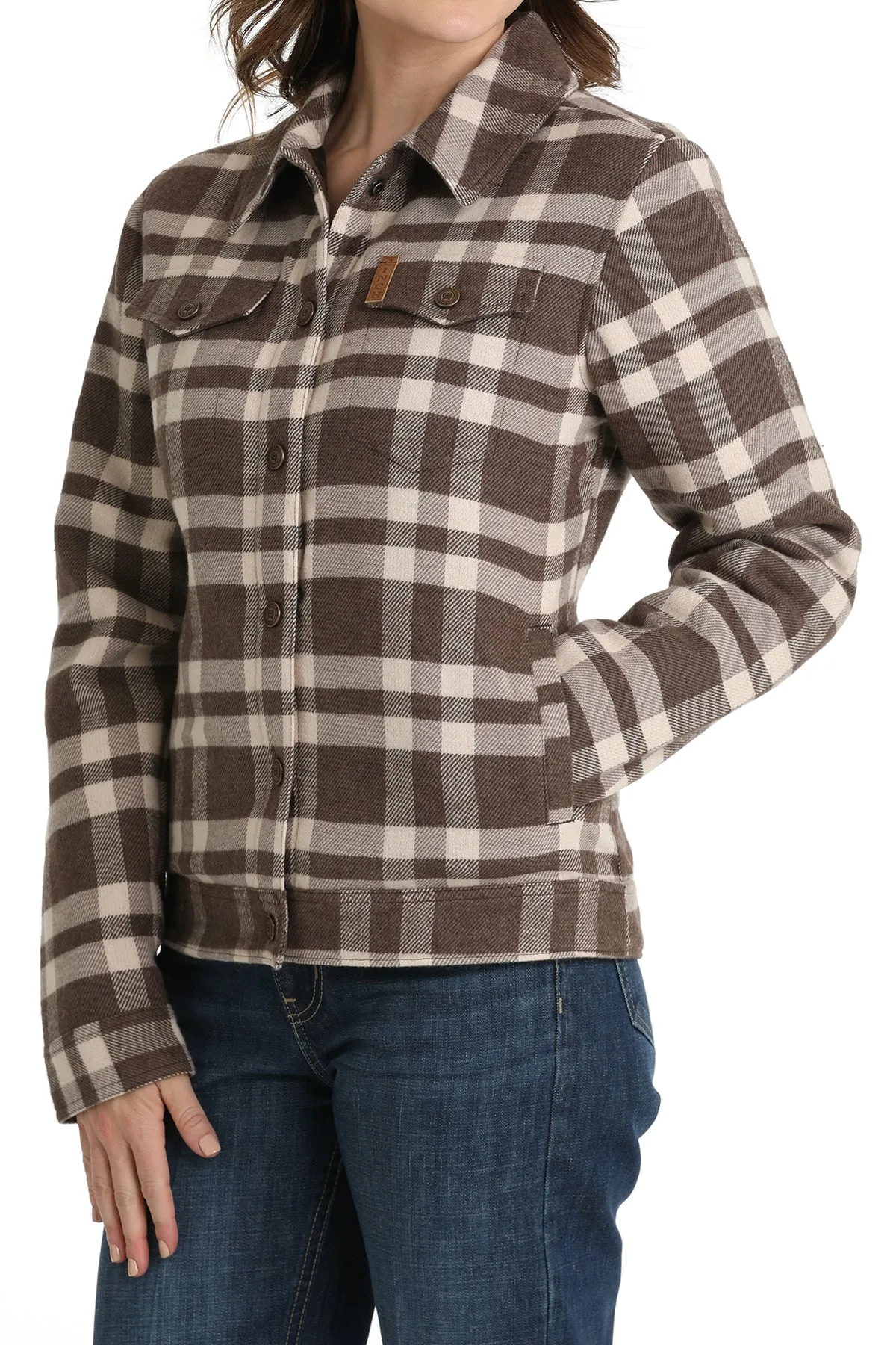 Cinch Women's Gray and Brown Plaid Trucker Jacket