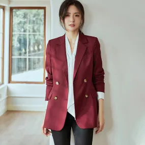 Classic Double-Breasted Blazer in Wine