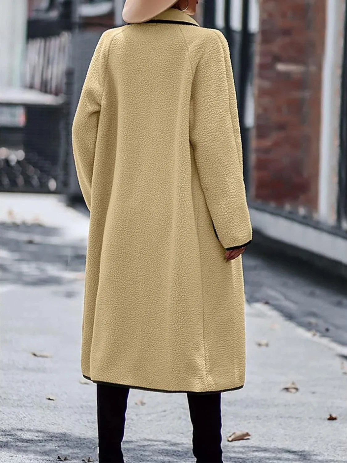 Coat Soft Contrast Trim Long Sleeve with Pockets