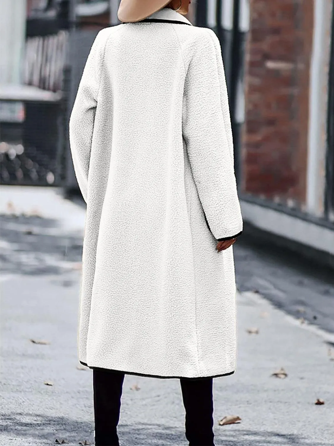 Coat Soft Contrast Trim Long Sleeve with Pockets