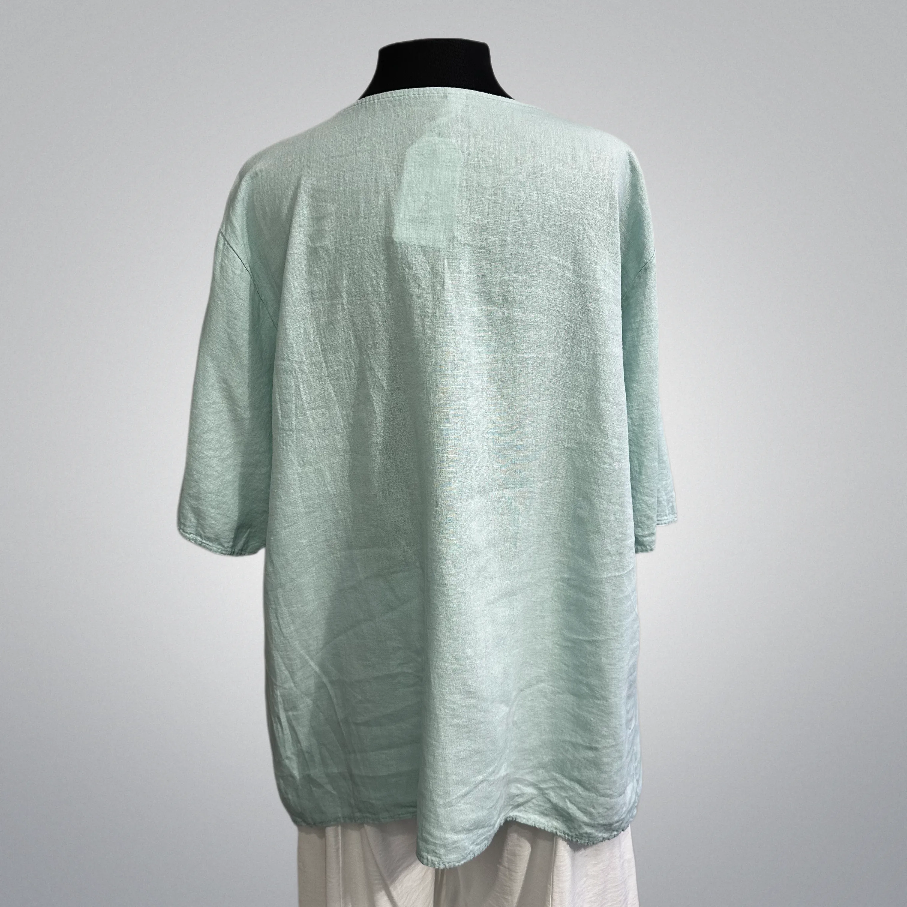 Coconut Buttoned Linen/Viscose Blend Top With Front Pockets