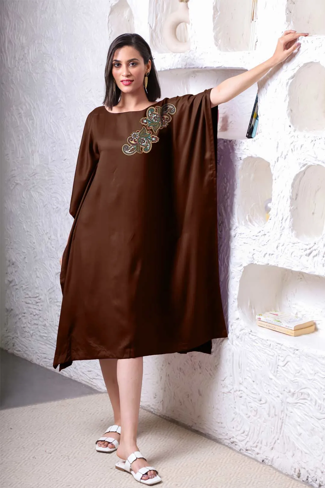 Coffee Rayon Long-Kaftan - Herbage