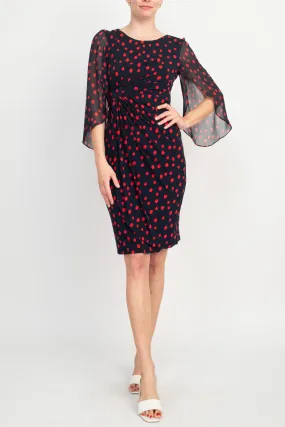 Connected Apparel Chiffon Cape-Sleeve Sheath Dress