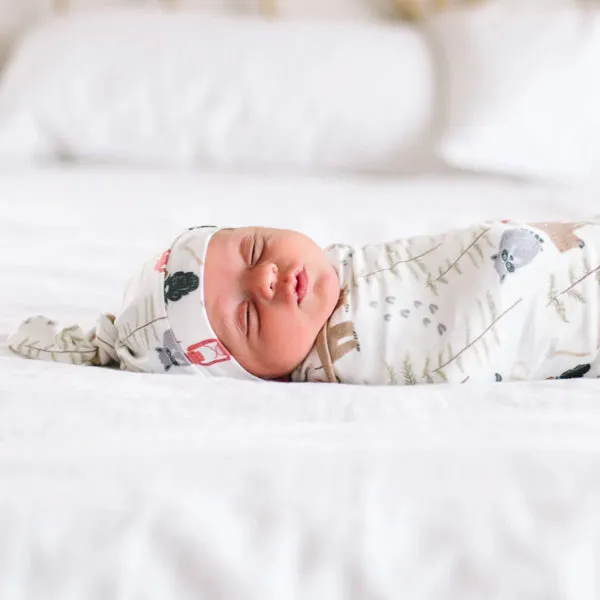 Copper Pearl Newborn Top Knot Hat - Lumberjack