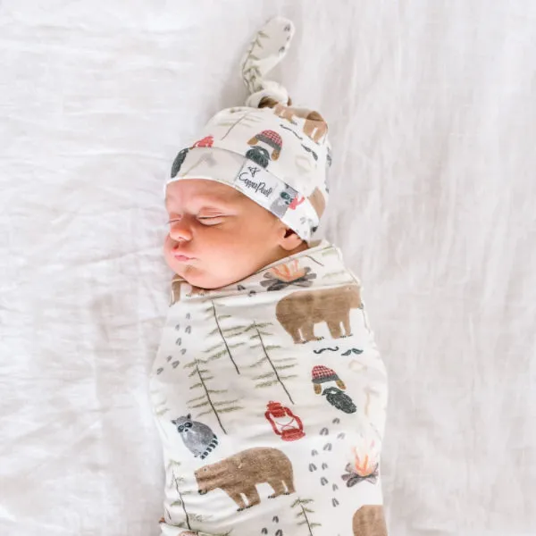 Copper Pearl Newborn Top Knot Hat - Lumberjack