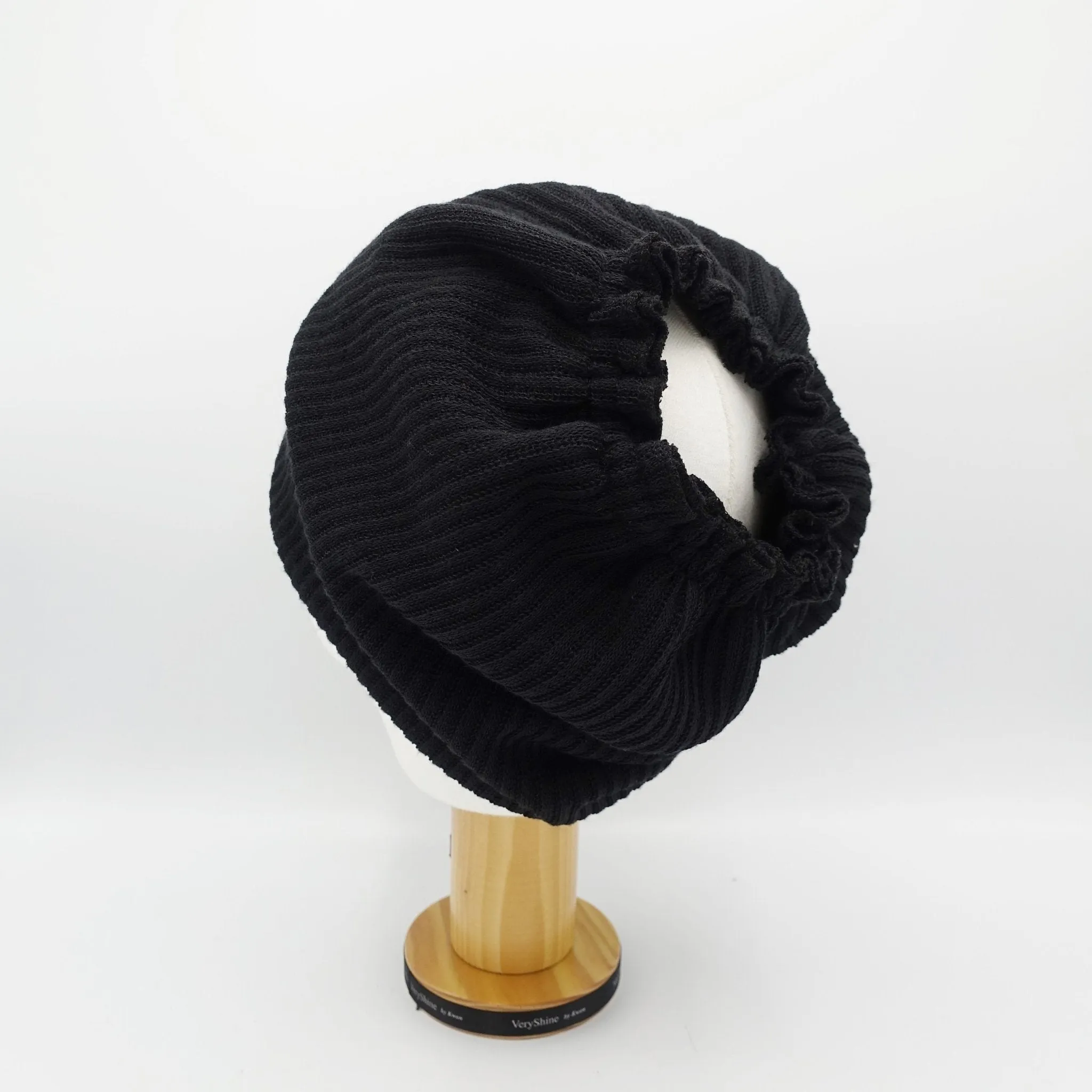 corrugated knit messy bun ponytail  hole beanie pleated style women hat