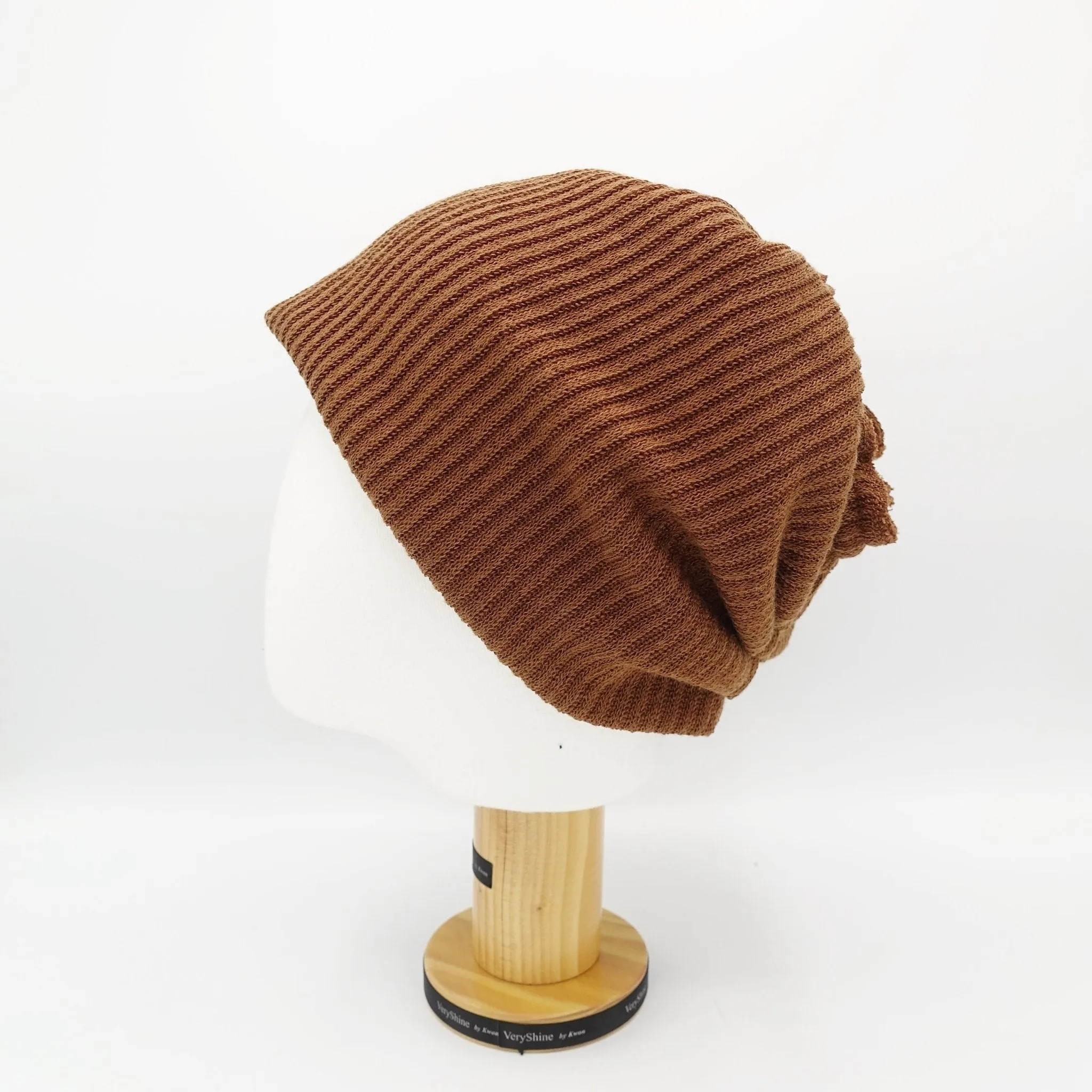 corrugated knit messy bun ponytail  hole beanie pleated style women hat