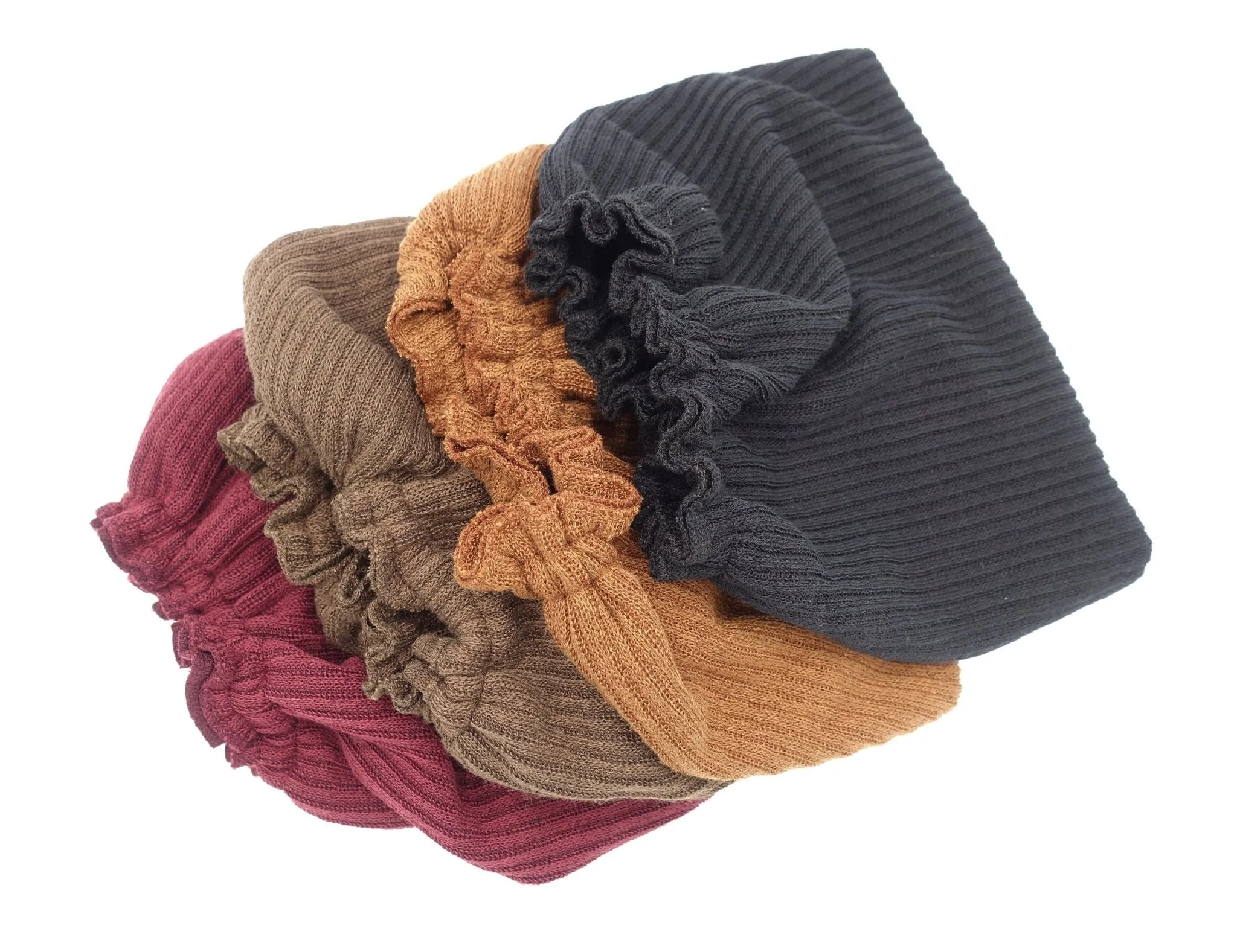 corrugated knit messy bun ponytail  hole beanie pleated style women hat