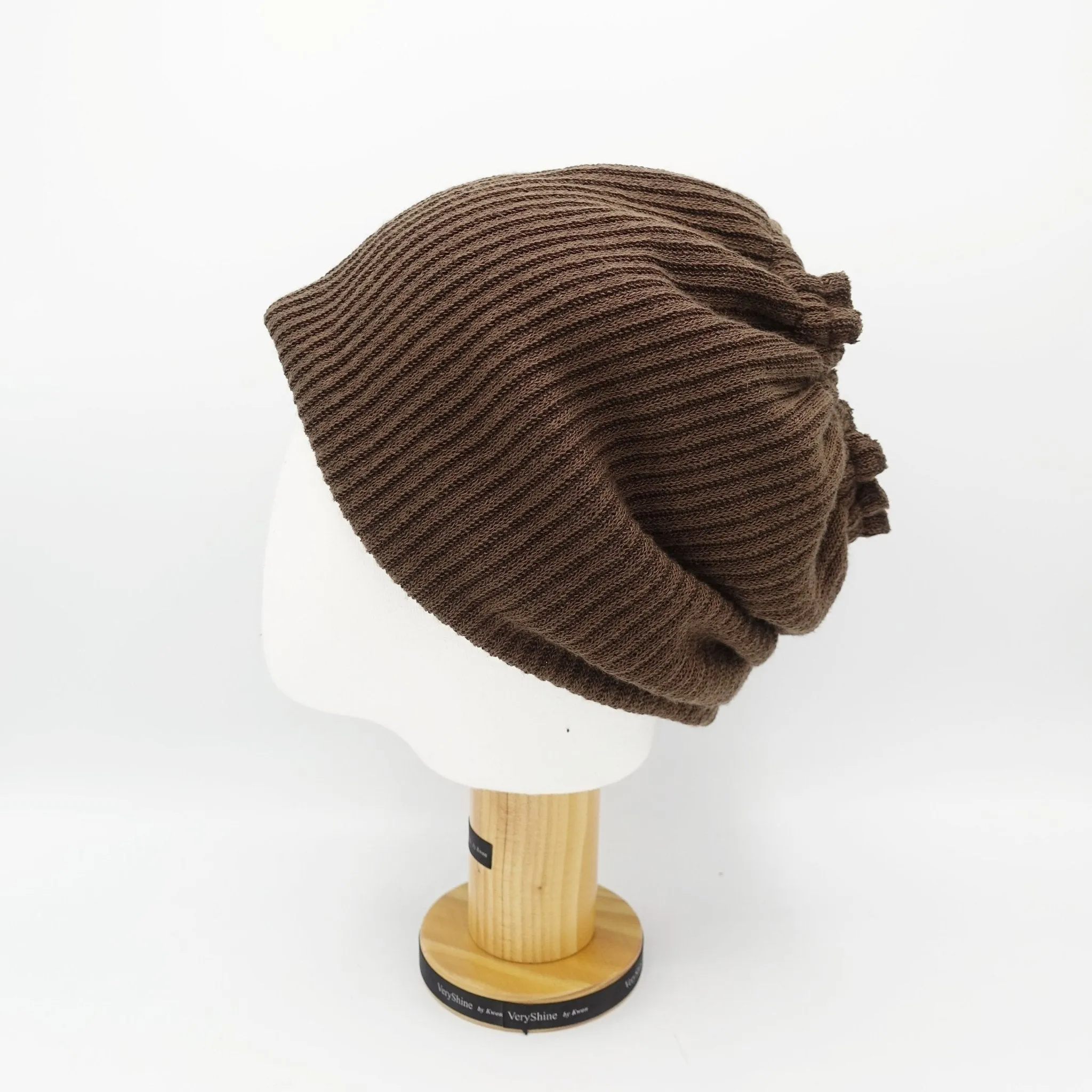 corrugated knit messy bun ponytail  hole beanie pleated style women hat