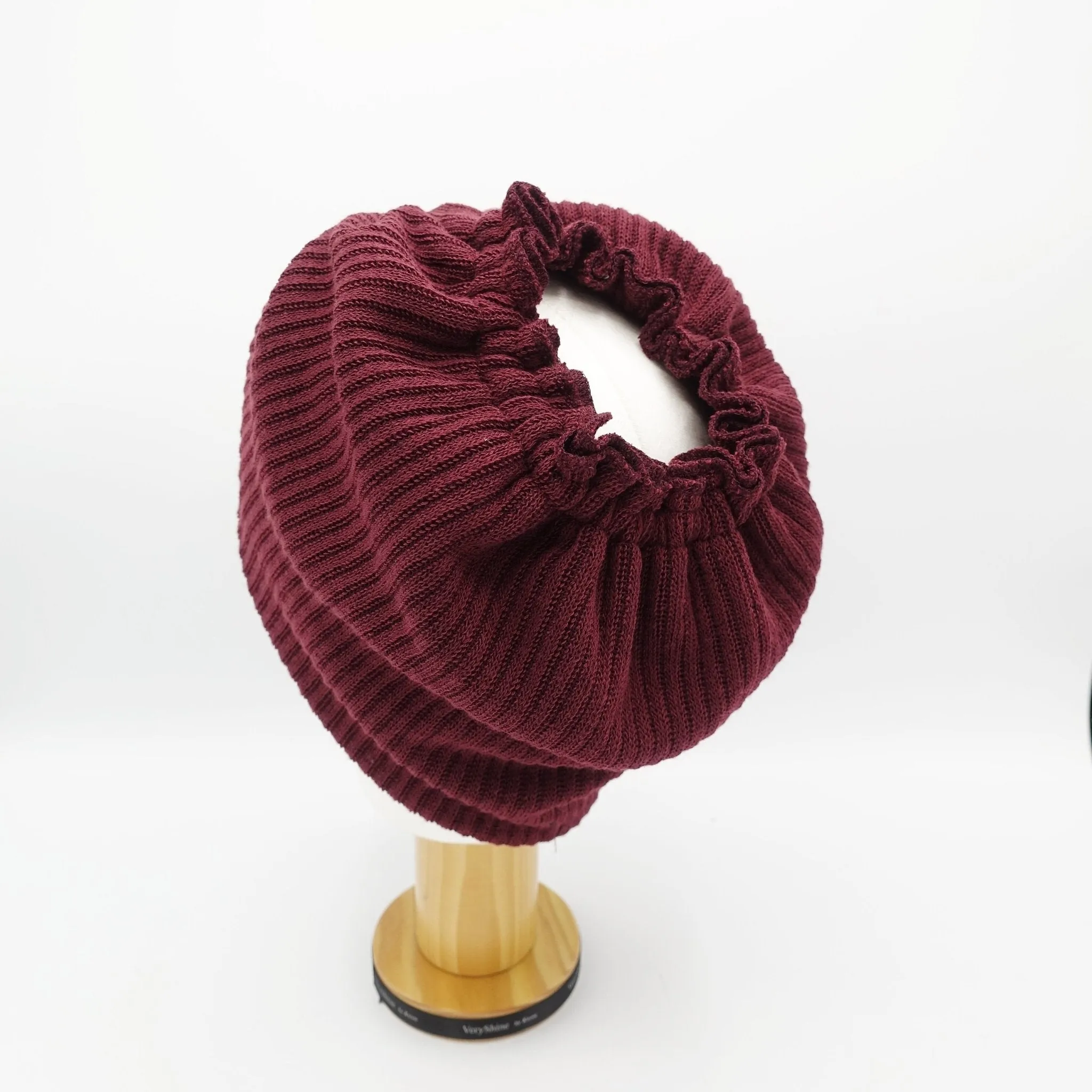 corrugated knit messy bun ponytail  hole beanie pleated style women hat