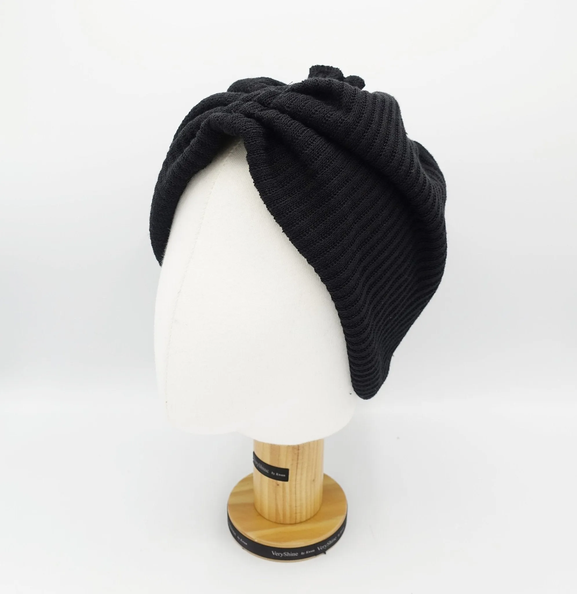 corrugated knit messy bun ponytail  hole beanie pleated style women hat