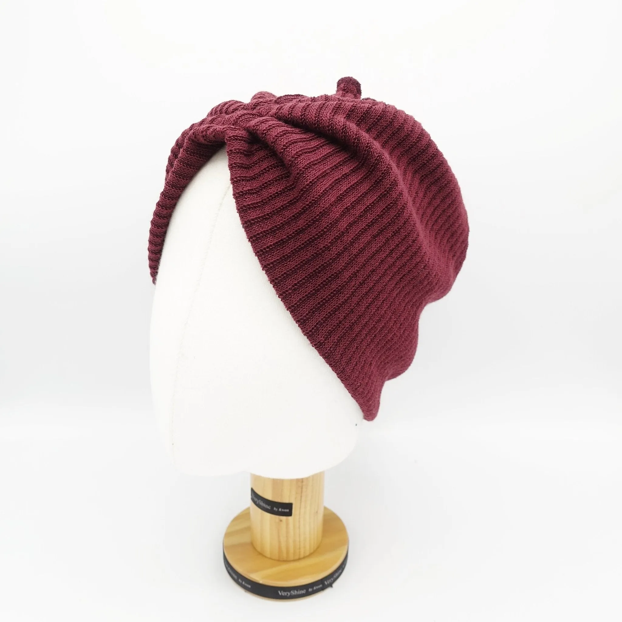 corrugated knit messy bun ponytail  hole beanie pleated style women hat