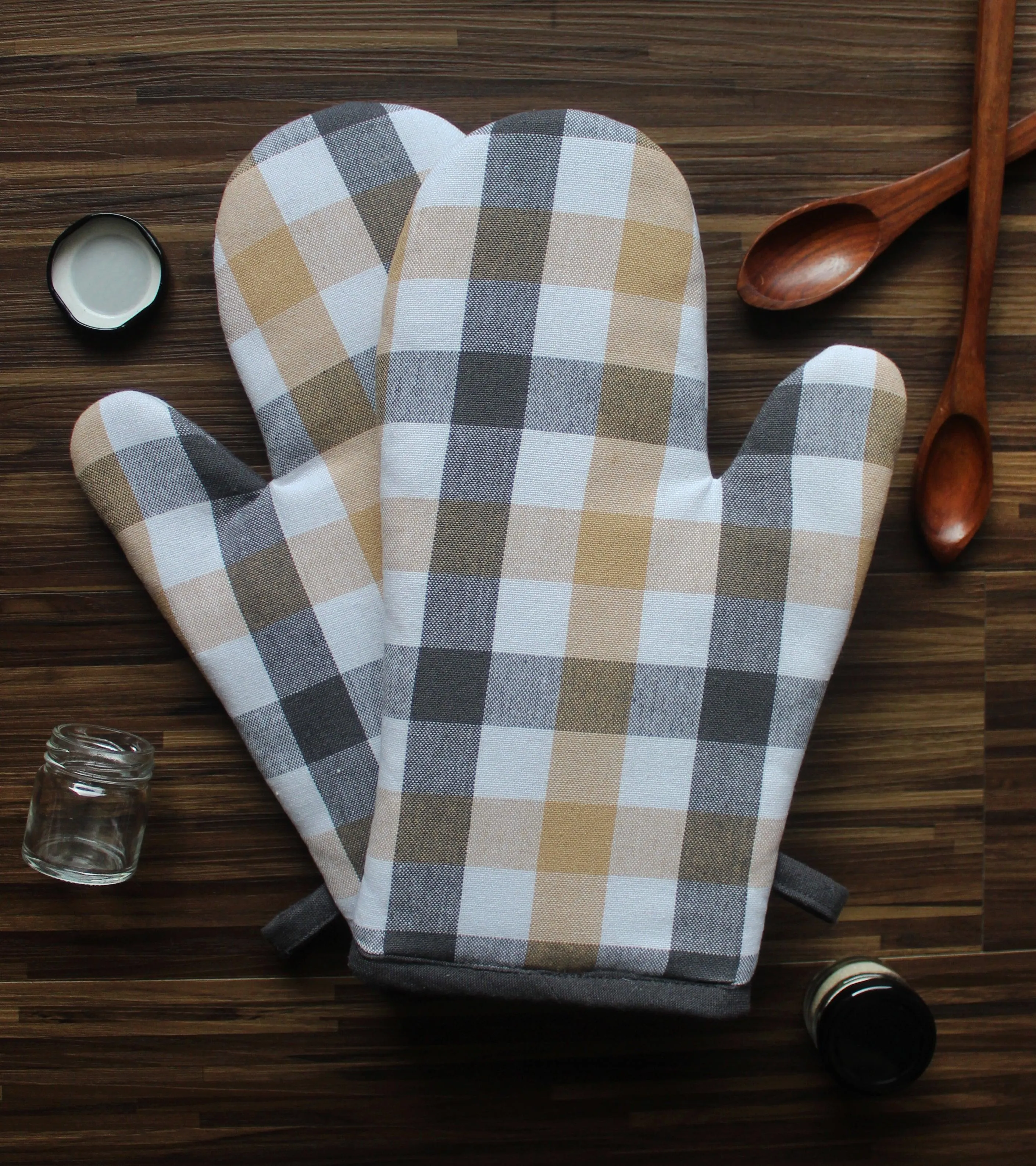 Cotton Lanfranki Grey Check Oven Gloves Pack Of 2