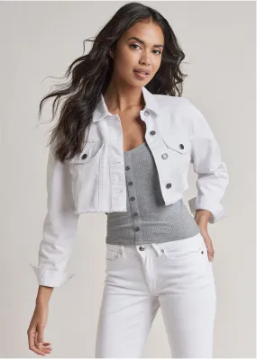 Cropped Denim Jacket - White Denim