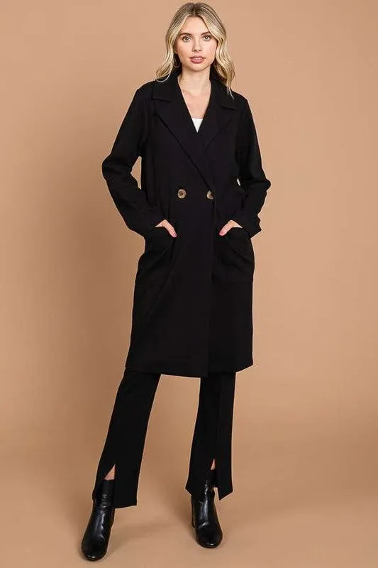 Culture Code Black Women Coat US Stock Double Breast Lapel Collar Pocketed