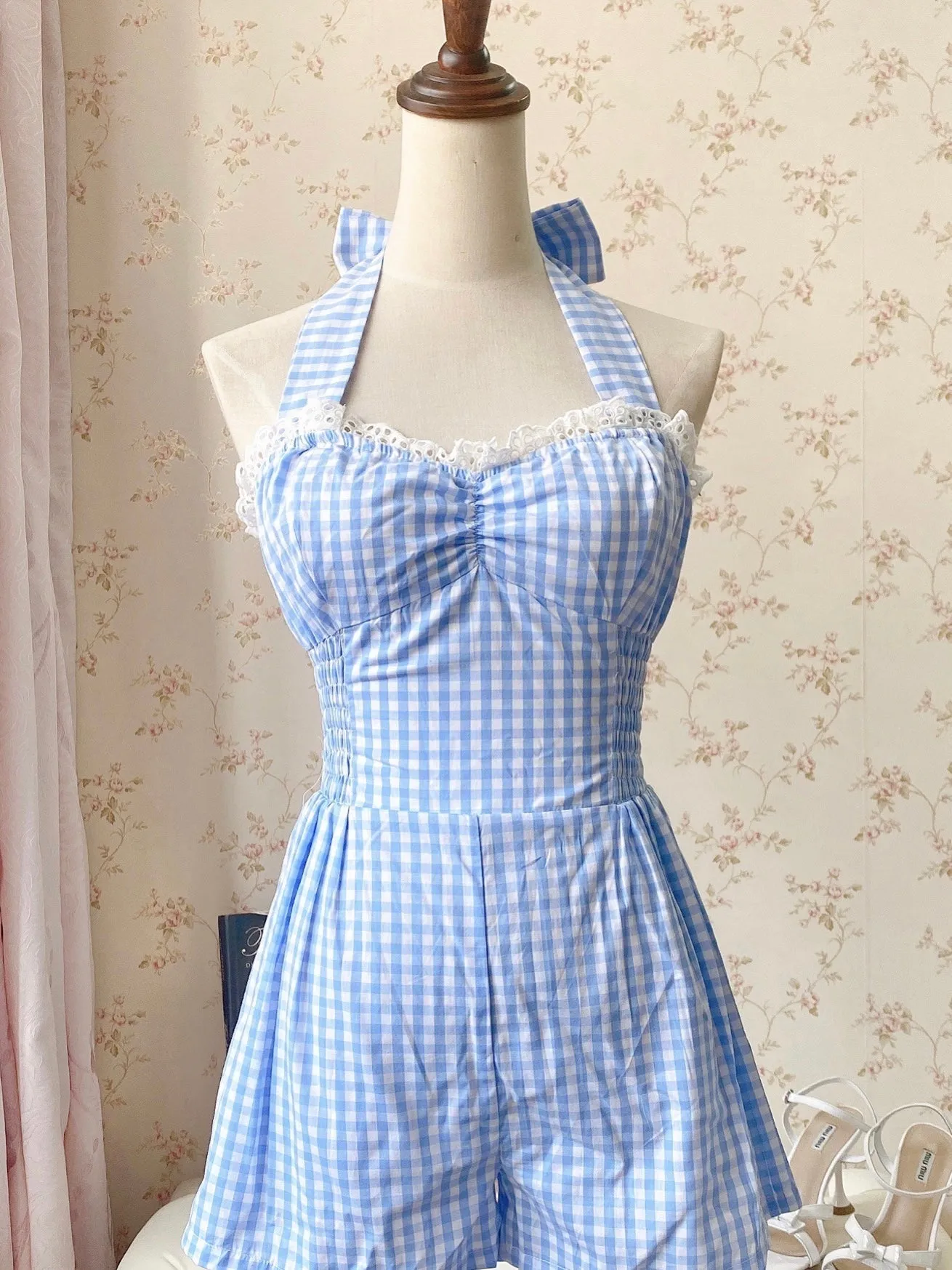 [Customized All Sizes] Sweet Sailor Gingham Babydoll Jumpsuit / dress