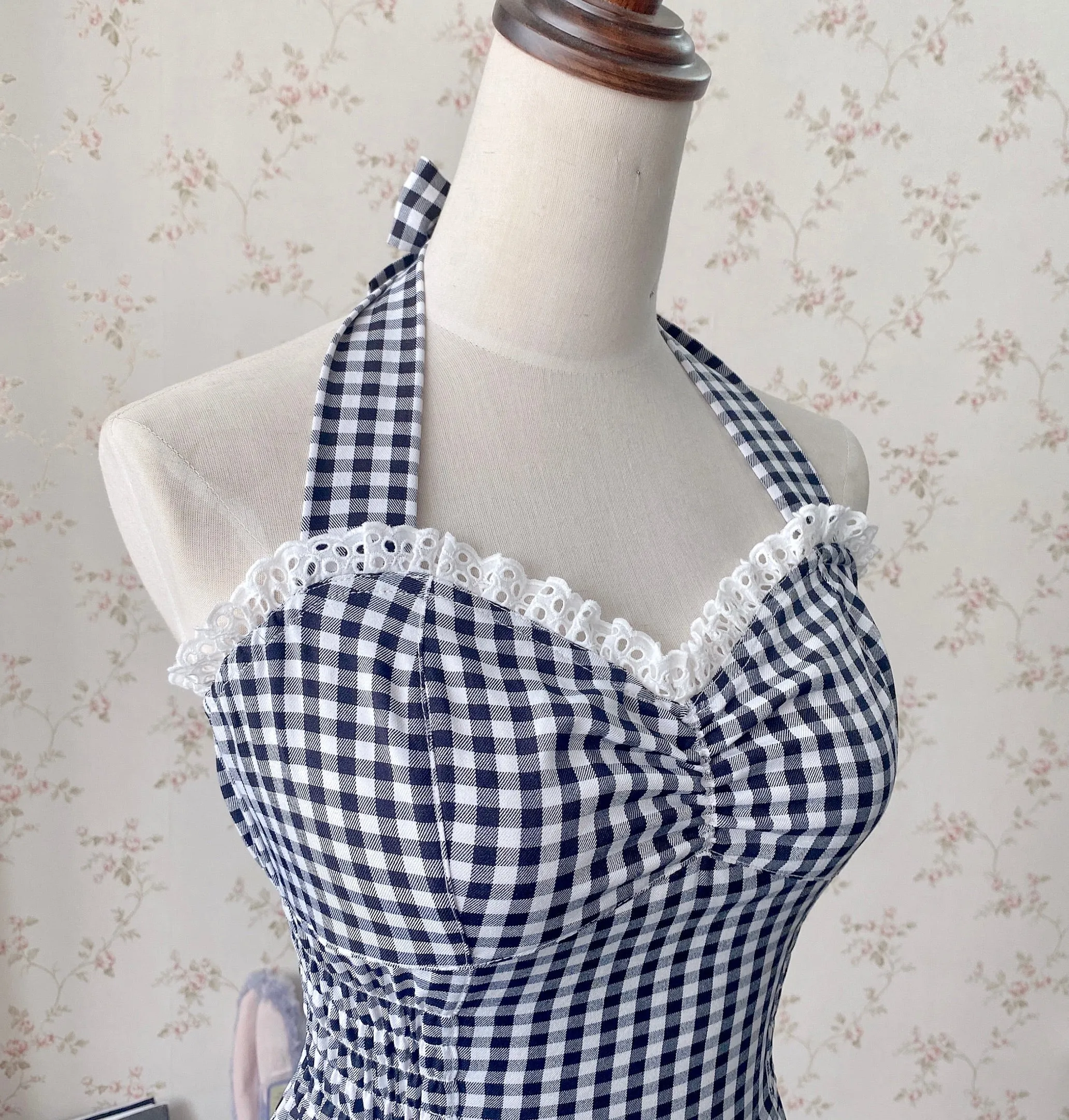 [Customized All Sizes] Sweet Sailor Gingham Babydoll Jumpsuit / dress