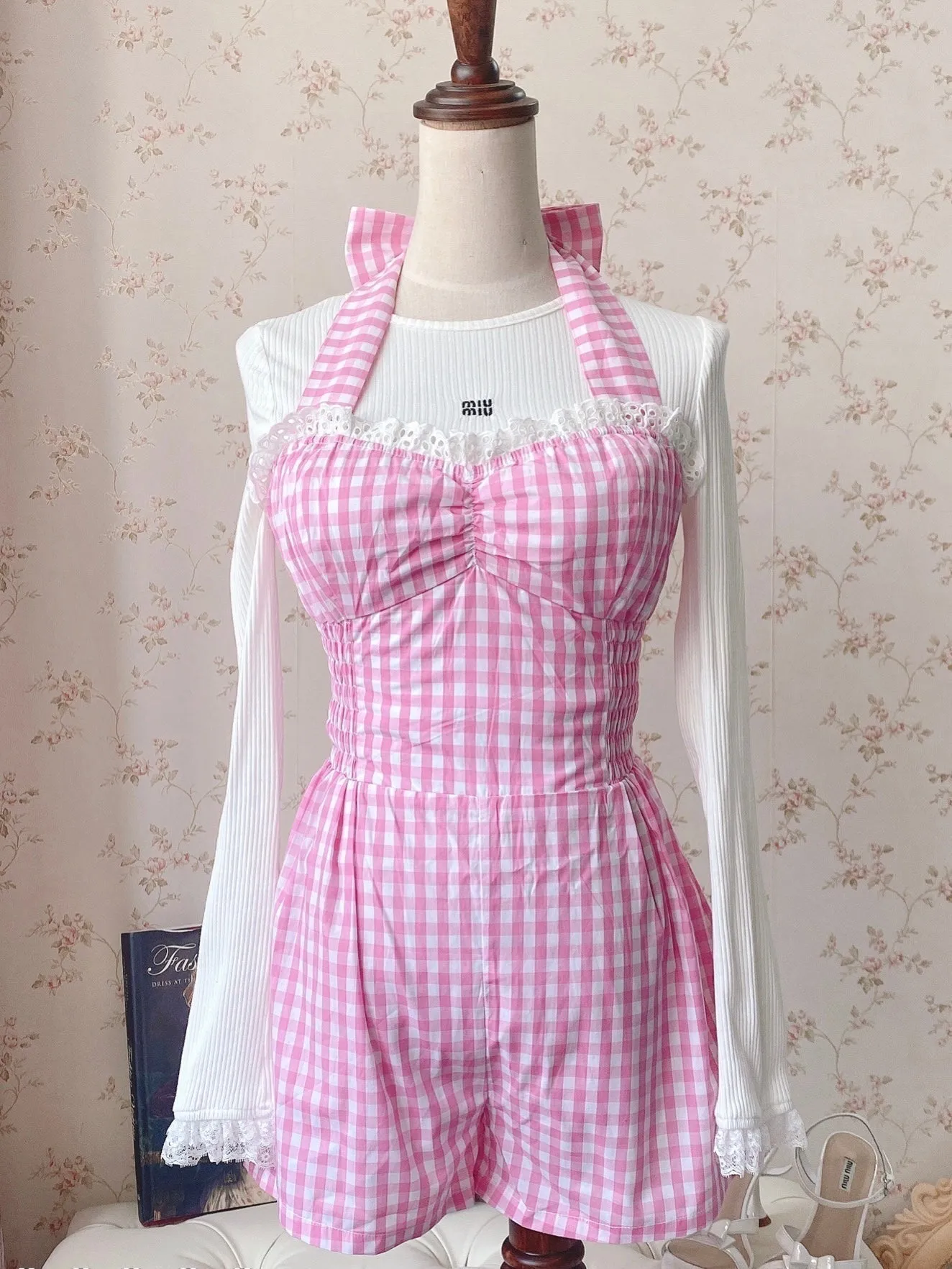 [Customized All Sizes] Sweet Sailor Gingham Babydoll Jumpsuit / dress