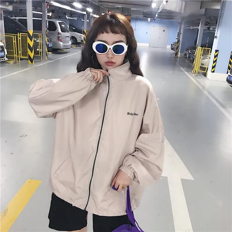 Cute Moons Pattern Windbreaker Sporty Creamy Jacket