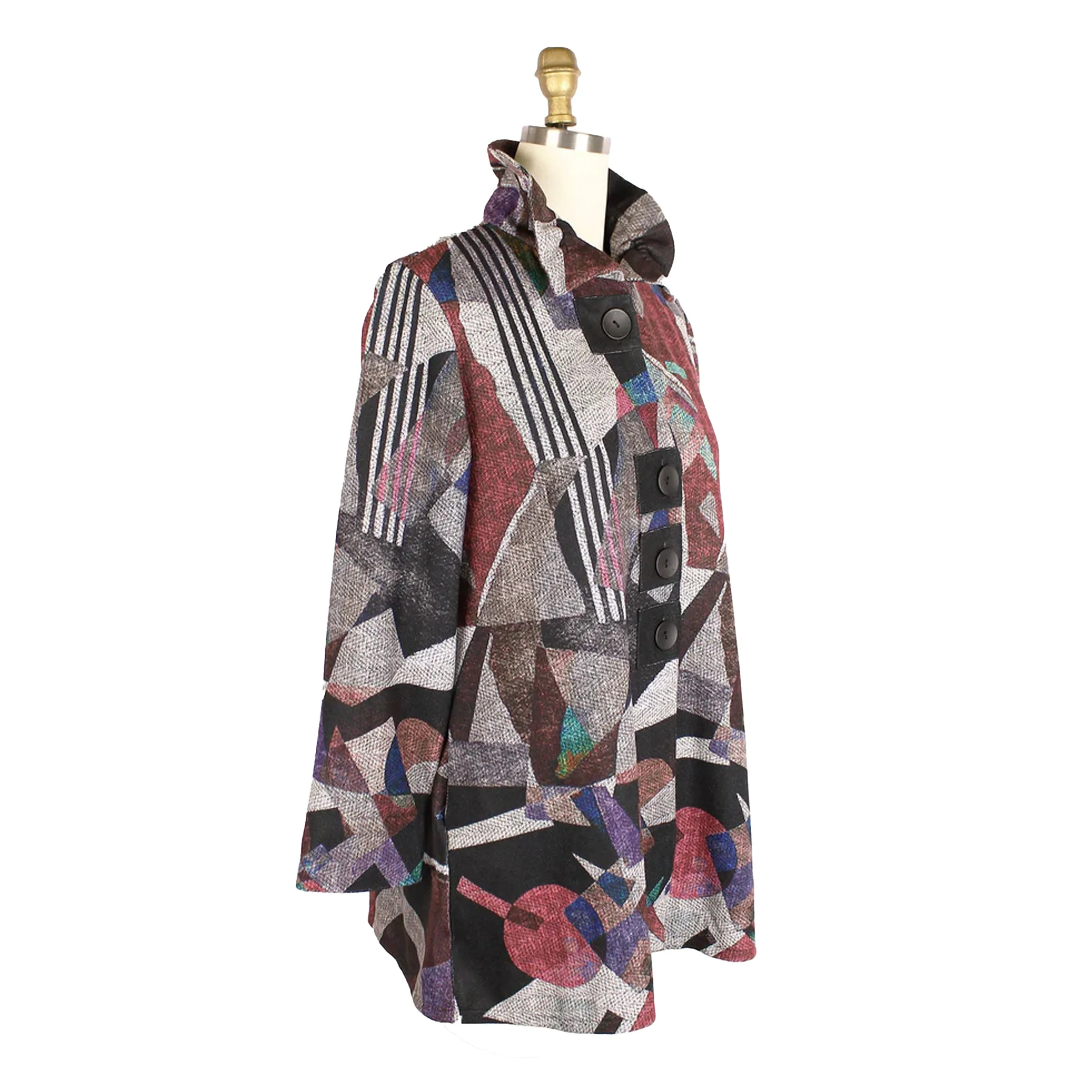 Damee Modern Art-Print Button Front Coat in Multi - 4907