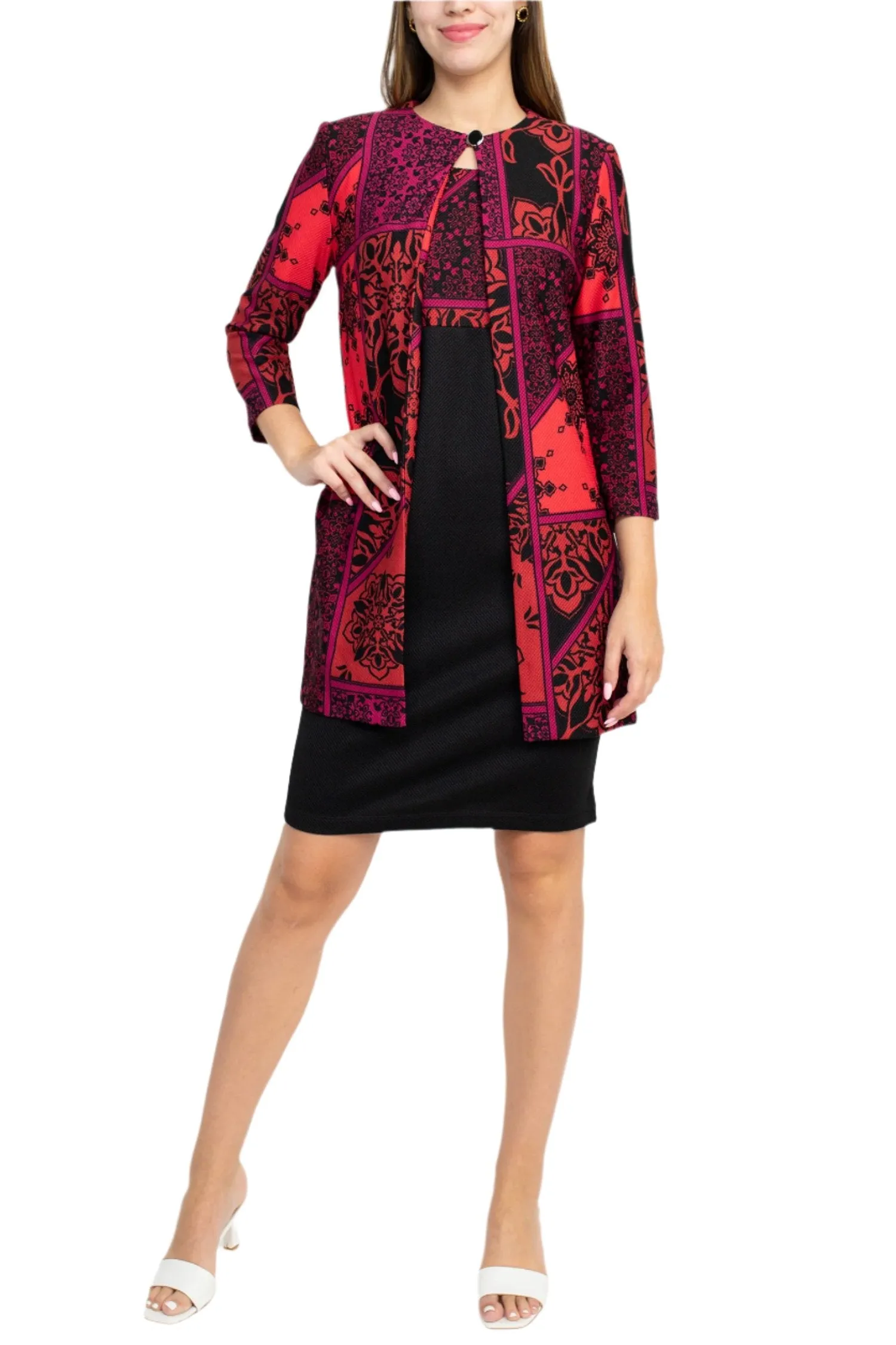 Danny & Nicole Scoop Neck Sleeveless Multi Print Dress with Matching Jacket