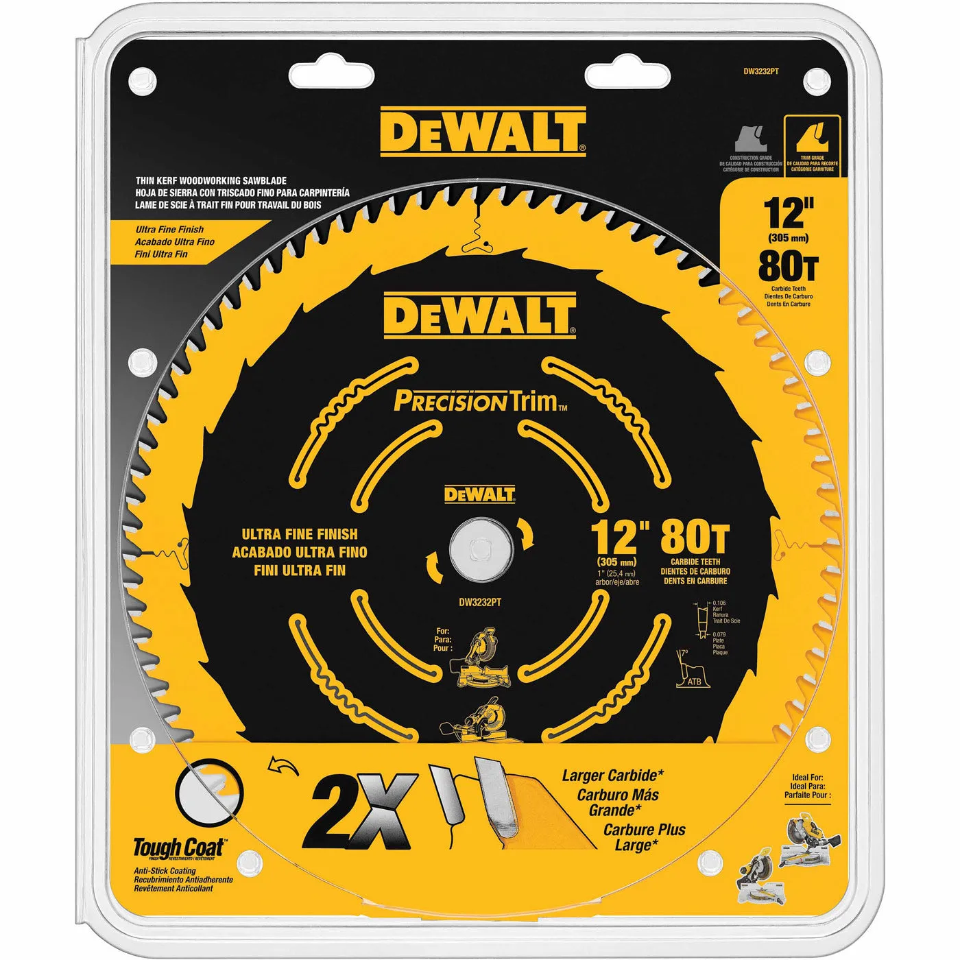 DeWalt DW3232PT 12" 80T Fine Crosscutting Saw Blade