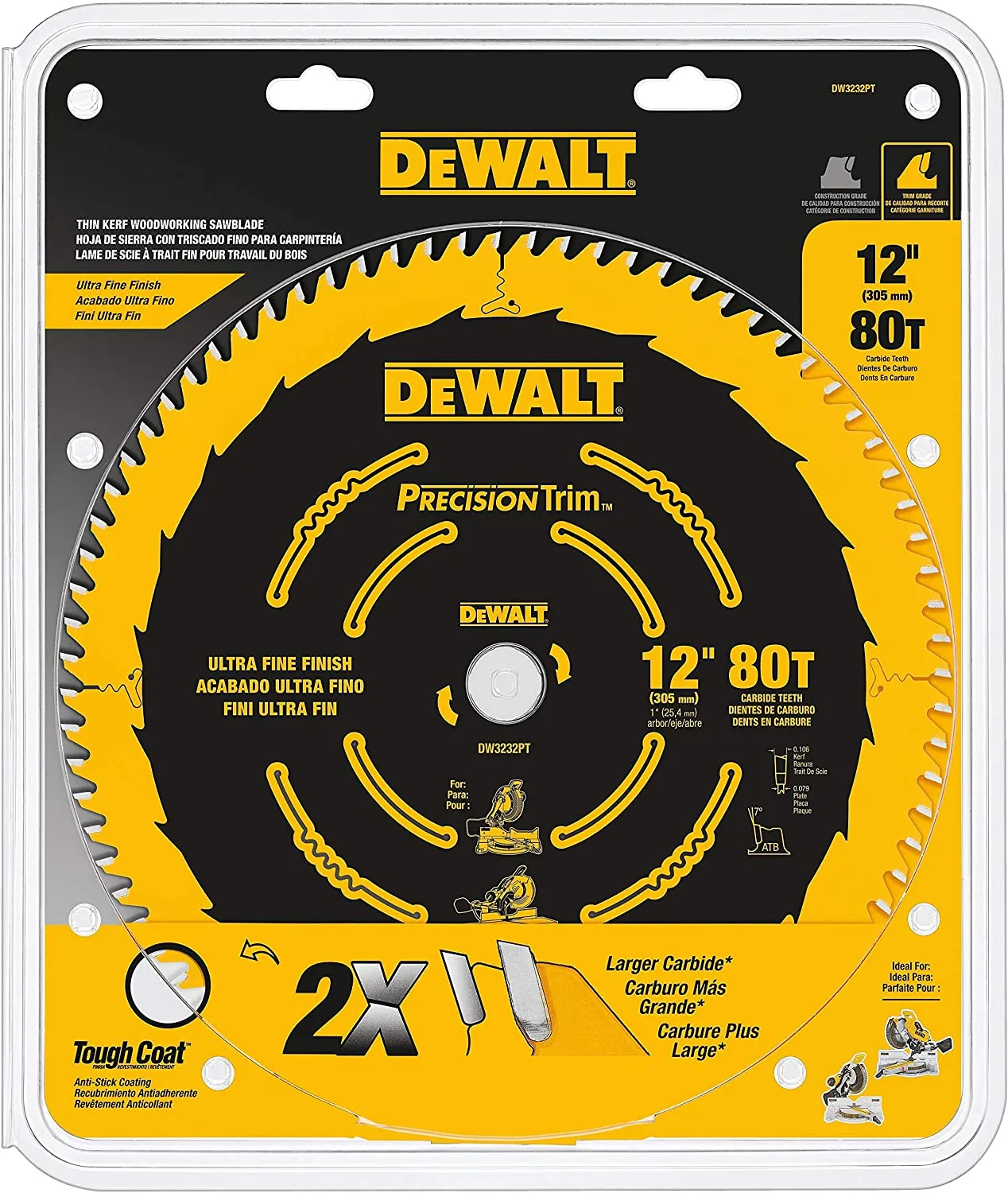 DeWalt DW3232PT 12" 80T Fine Crosscutting Saw Blade