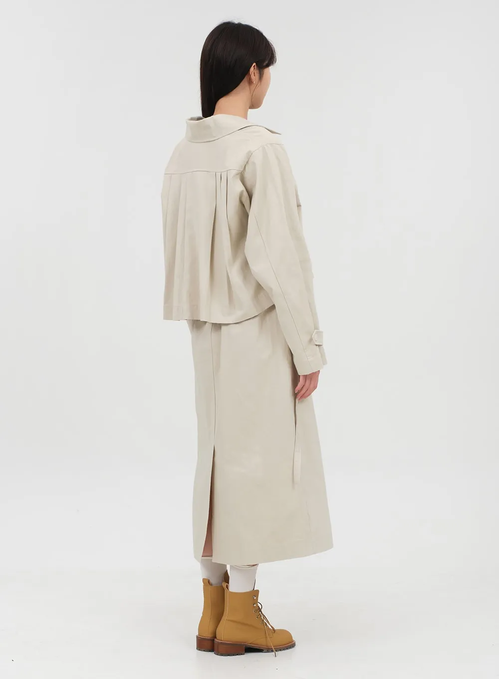 Double Button Cropped Trench Coat OA06