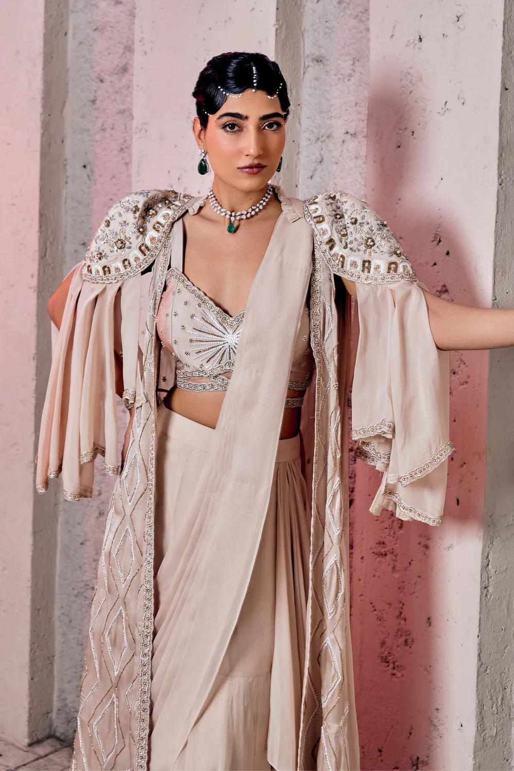 Draped Lehenga with Cape