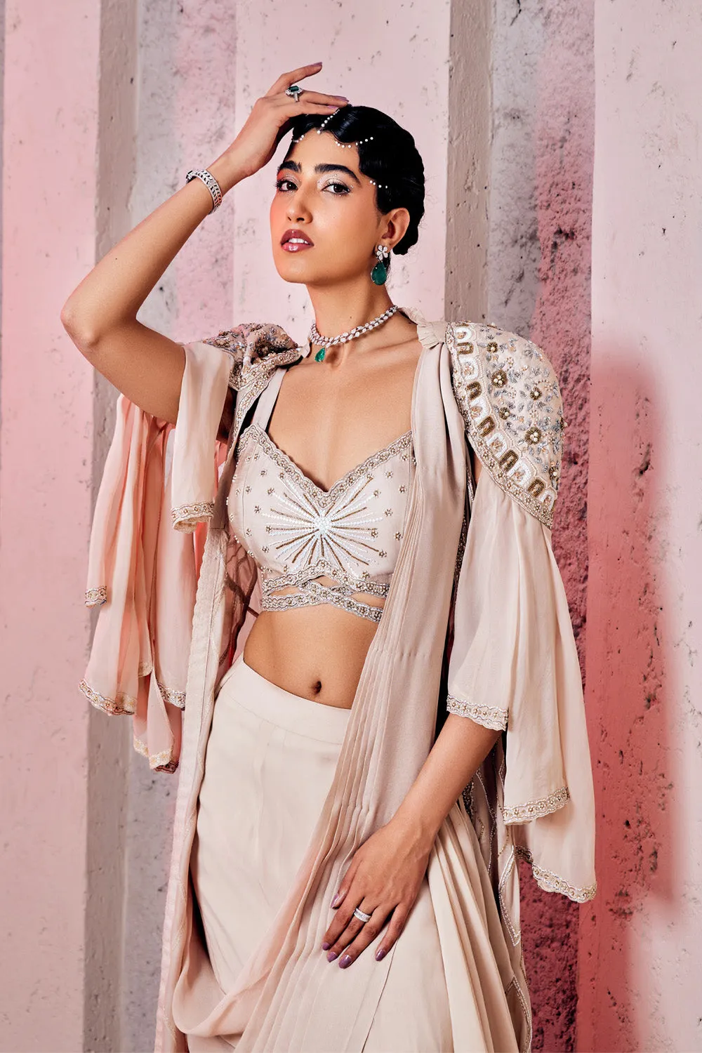 Draped Lehenga with Cape