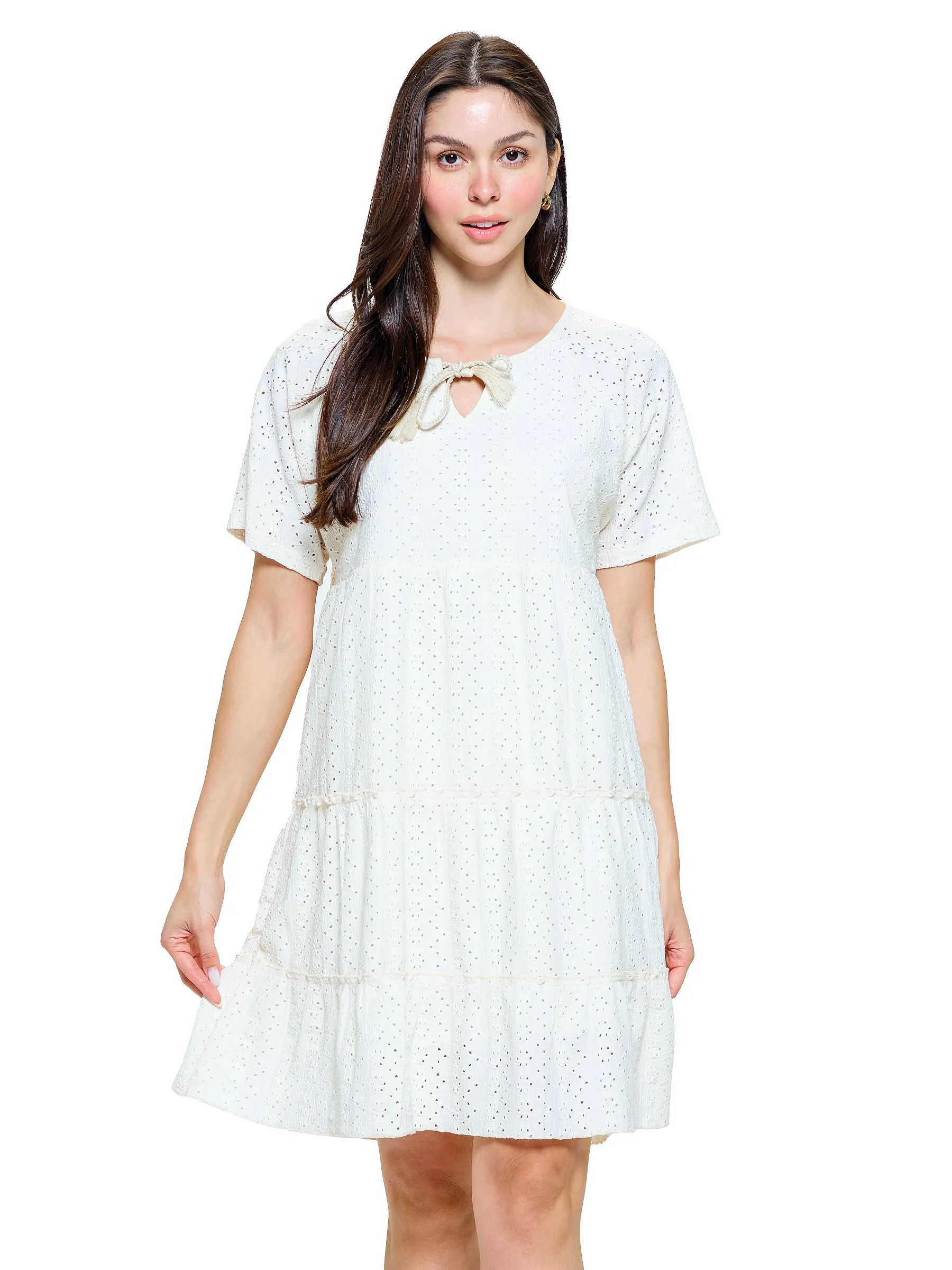 Dress Tiered Eyelet Fabric Tassels