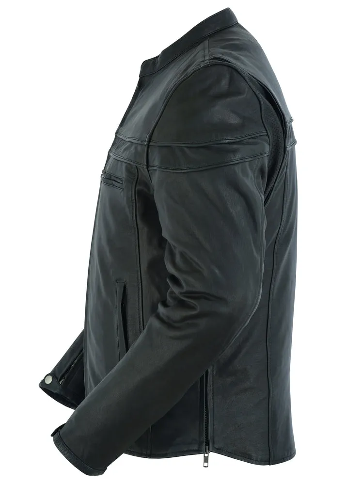 DS768 Men's Sporty Lightweight Leather Cross Over Jacket