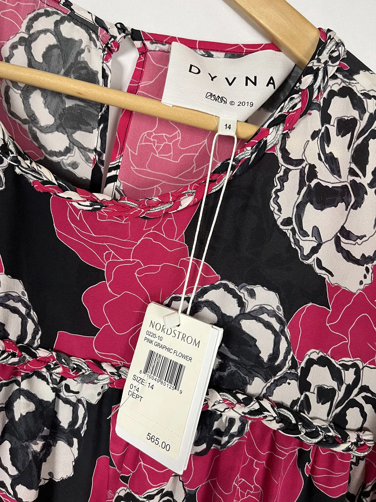 Dyvna Size 14 Pink & Gray Floral Dress NWT