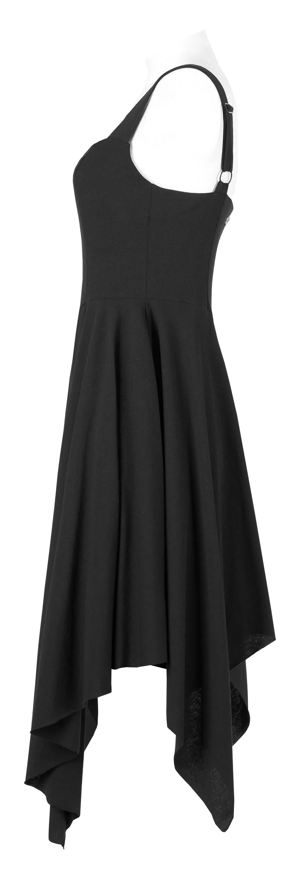 Edgy Asymmetrical Black Dress with Brooch Detail