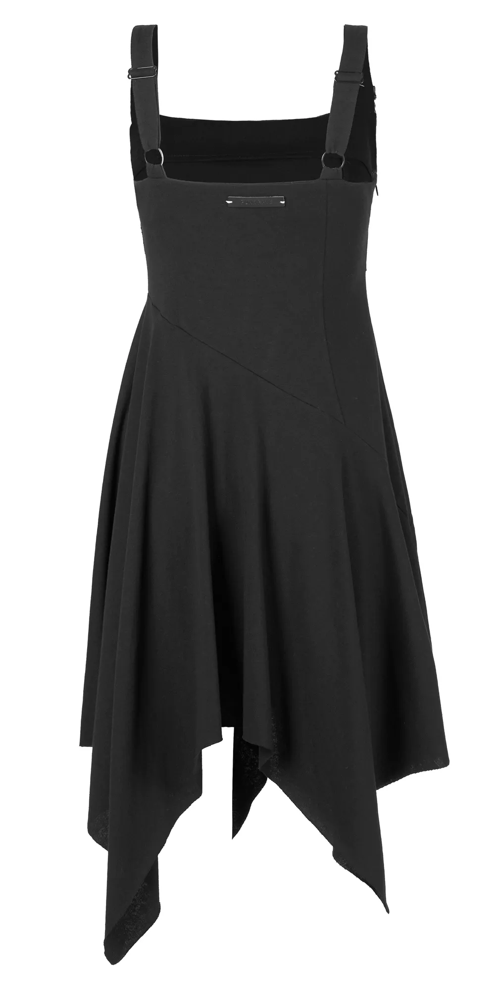 Edgy Asymmetrical Black Dress with Brooch Detail