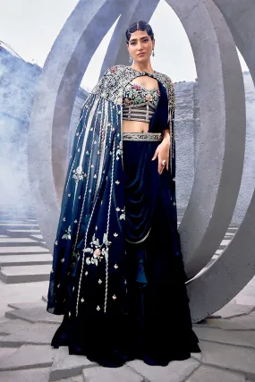 Embroidered Cape with Corset and Lehenga