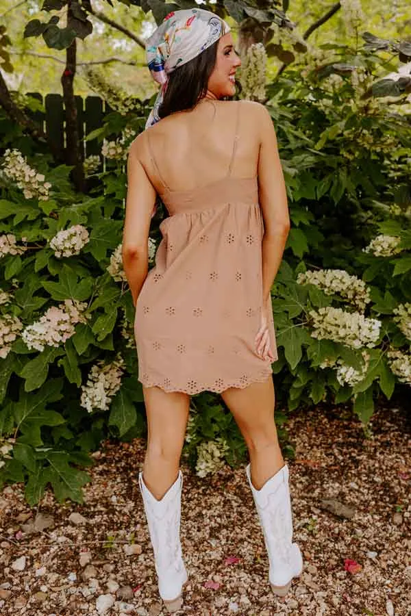 Extra Dose Of Confidence Eyelet Babydoll Dress In Iced Mocha