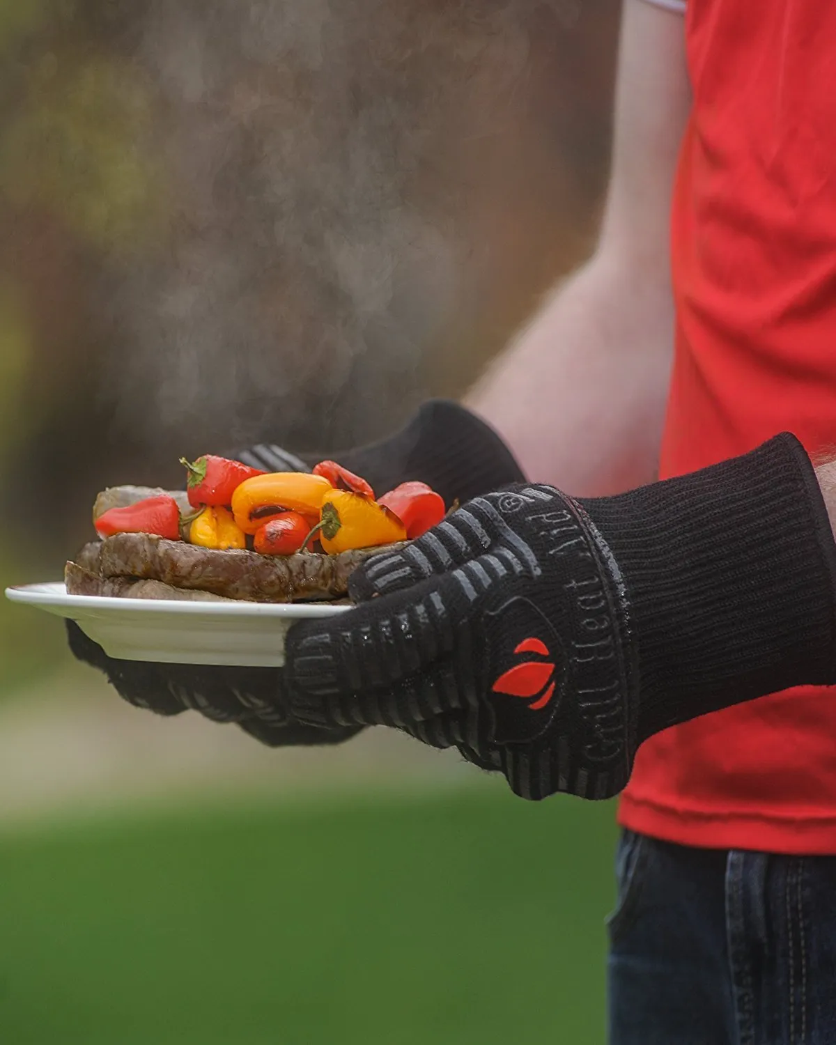 Extreme Heat Resistant Grill Gloves: Premium Insulated and Silicone Lined Aramid Fiber Mitts for Cooking, BBQ, Grilling, Frying and Baking - Professional Indoor Outdoor Kitchen and Oven Accessories