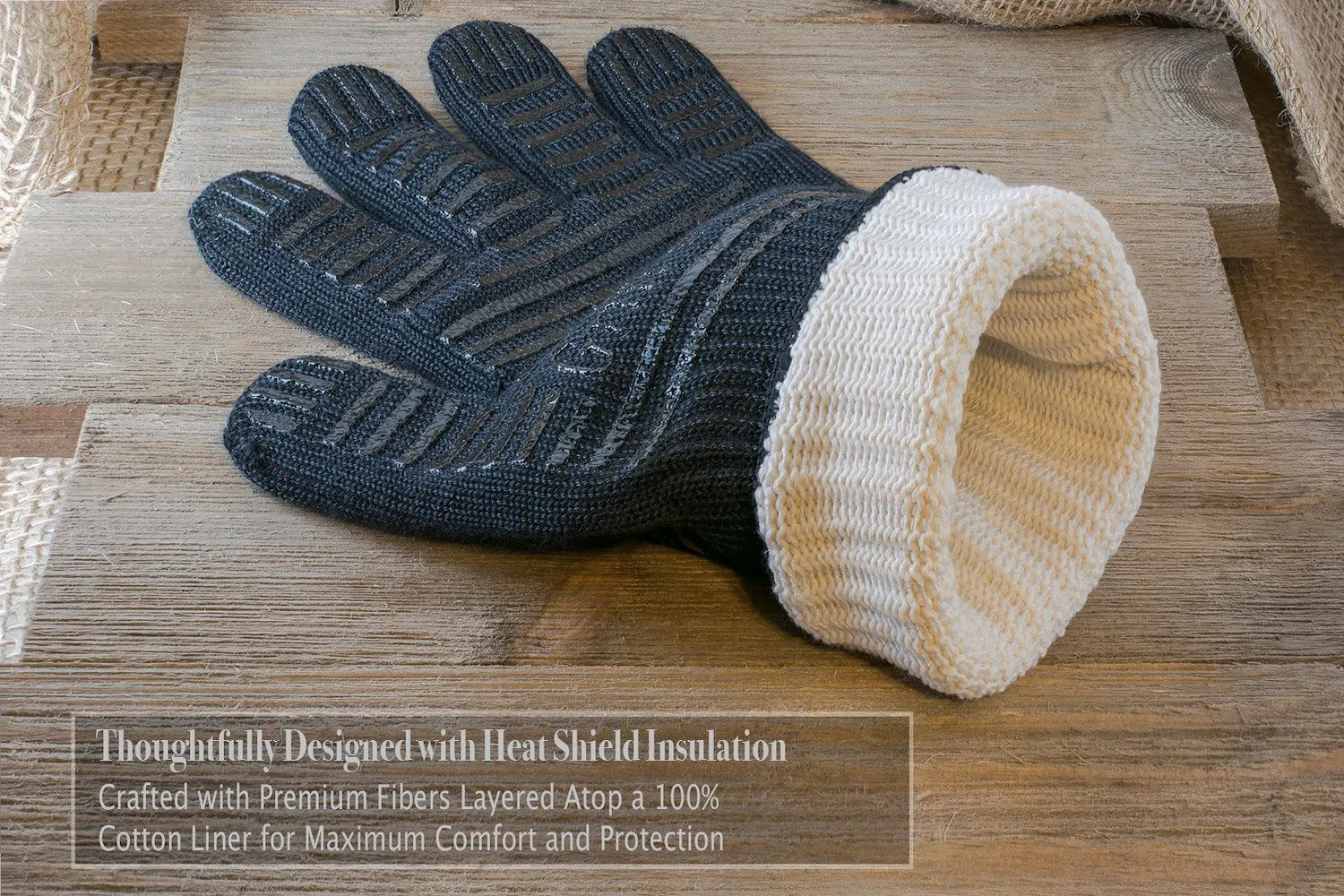 Extreme Heat Resistant Grill Gloves: Premium Insulated and Silicone Lined Aramid Fiber Mitts for Cooking, BBQ, Grilling, Frying and Baking - Professional Indoor Outdoor Kitchen and Oven Accessories