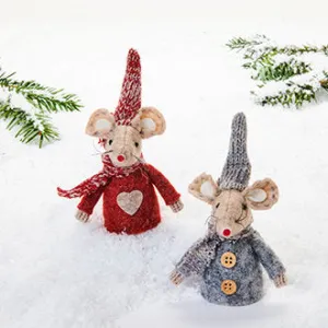 Fabric Mouse w/ Knit Hat, Set of 2 in Box