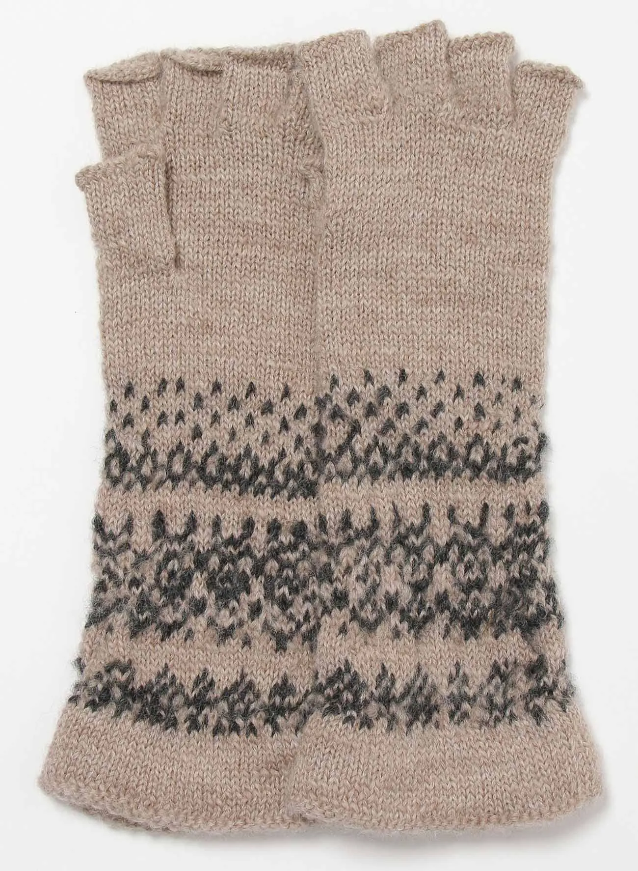 FAIR ISLE PATTERN FINGERLESS GLOVES