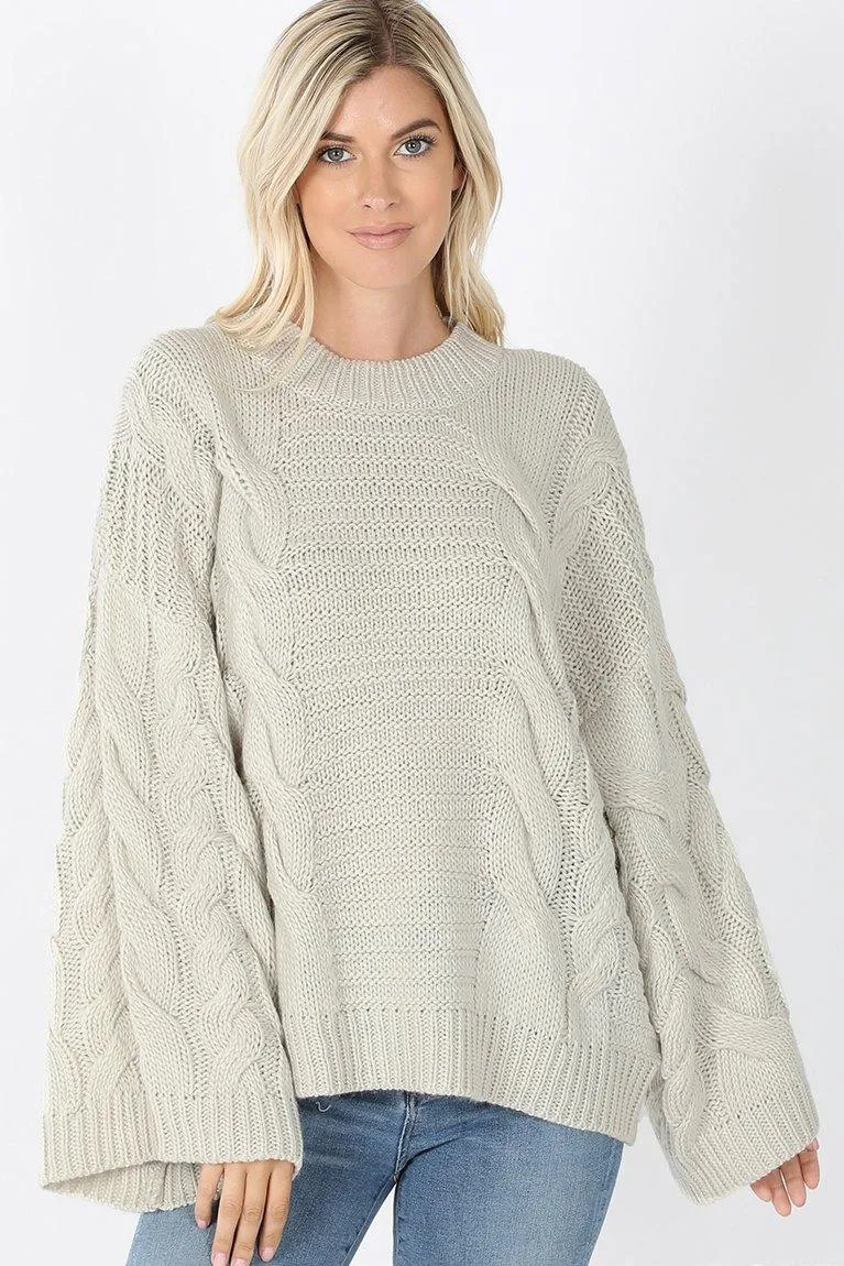 FINAL SALE -  Bell Sleeve Cable Knit Sweater