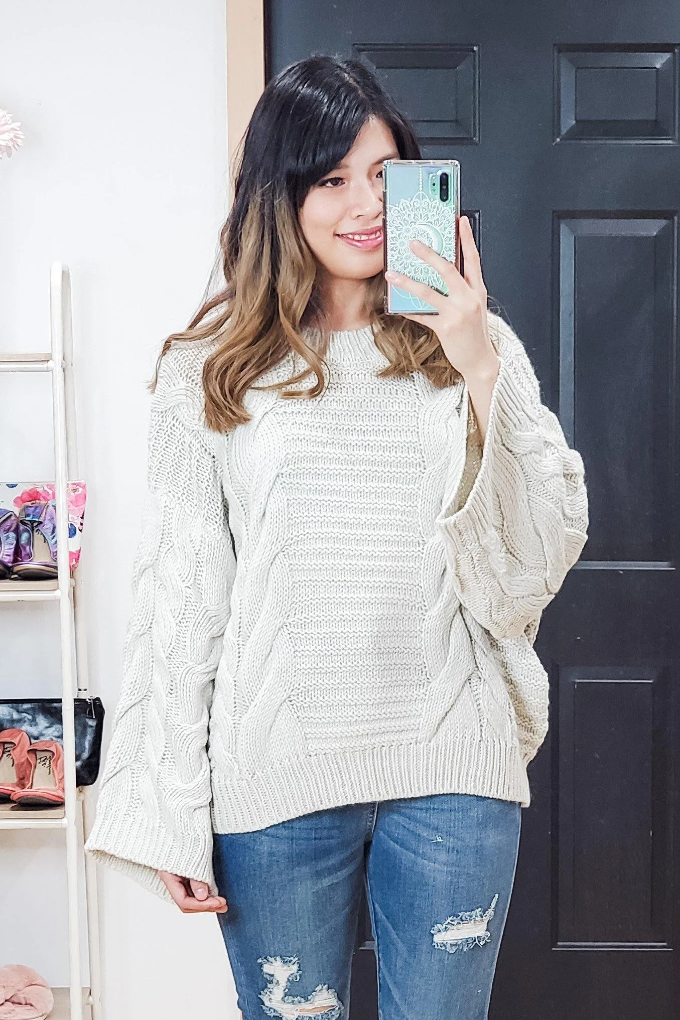 FINAL SALE -  Bell Sleeve Cable Knit Sweater