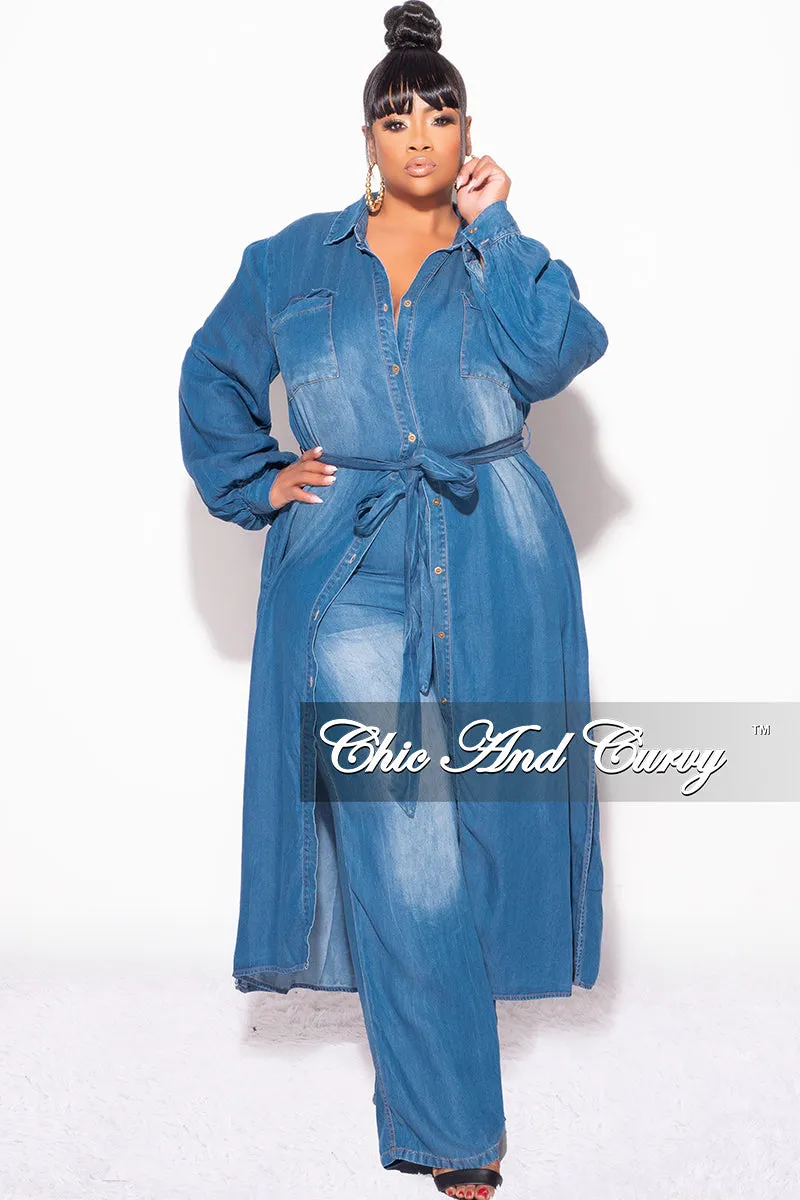 Final Sale Plus Size 2pc Trench Jacket and Pants Set in Denim