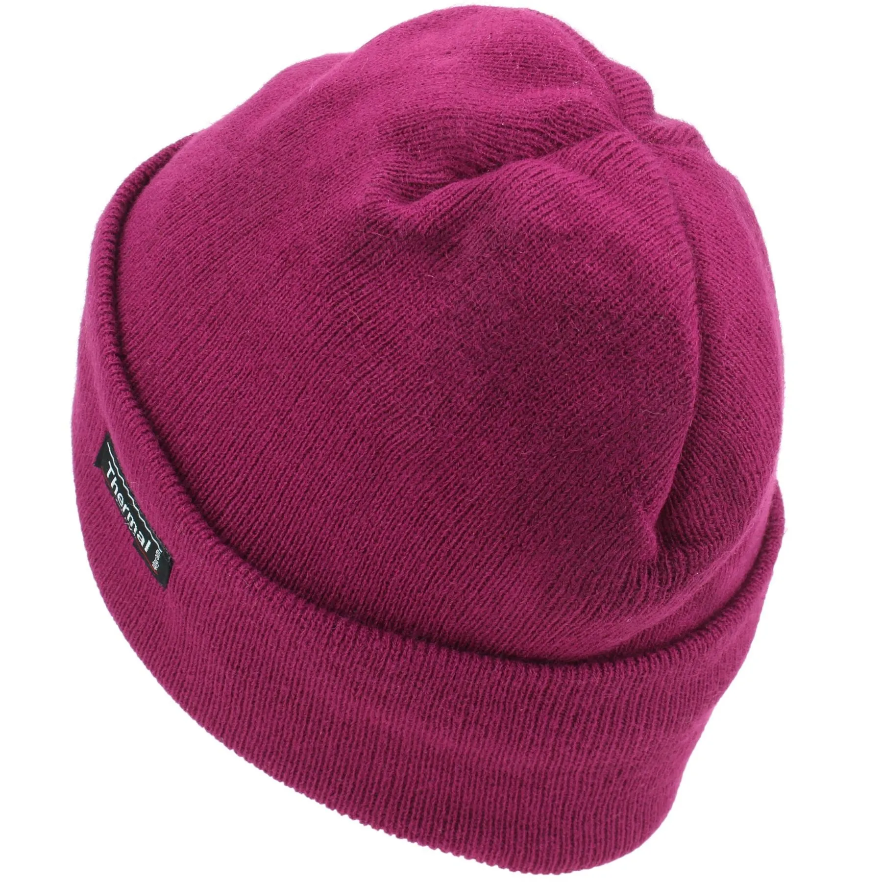 Fine Knit Beanie Hat - Dark Pink