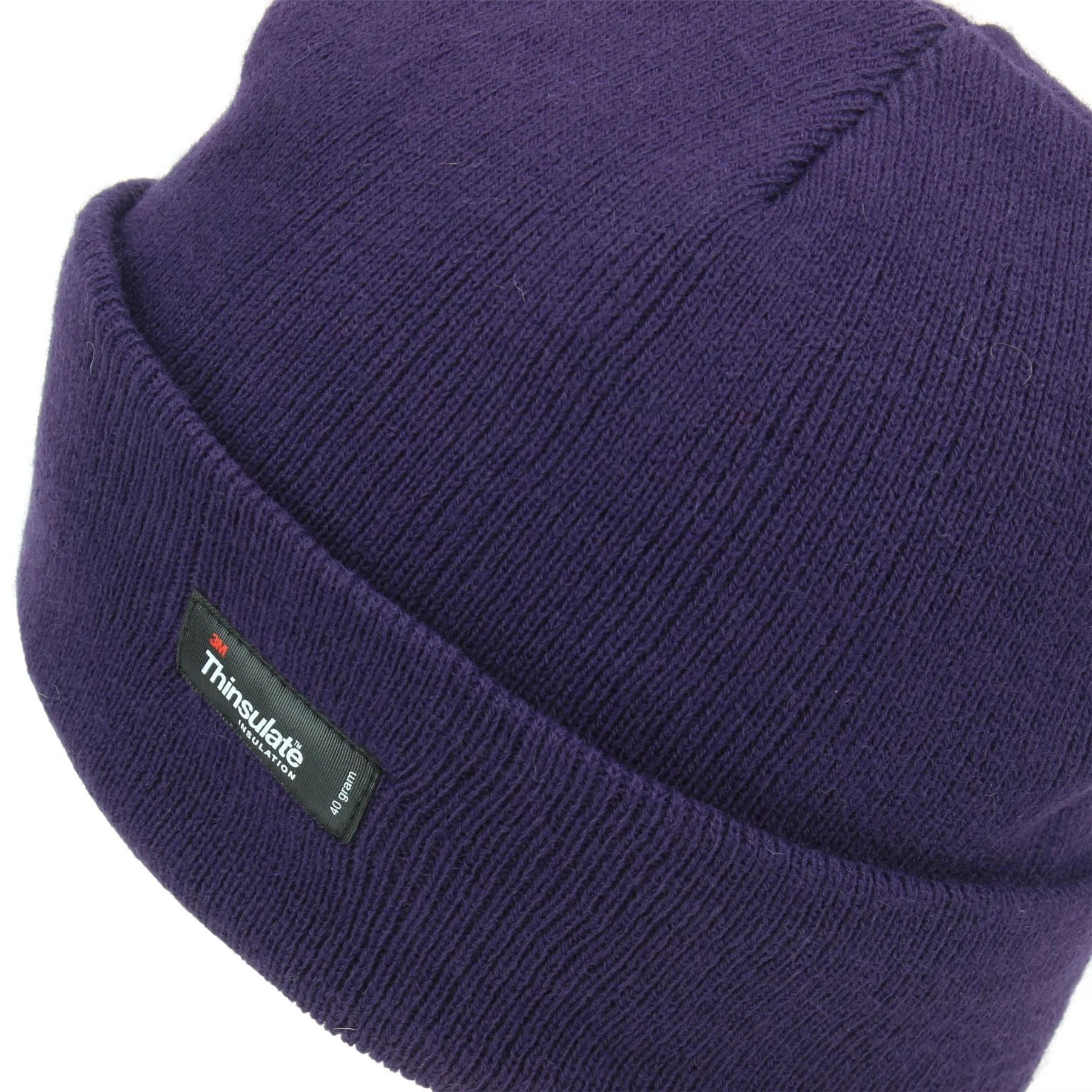 Fine Knit Beanie Hat - Purple