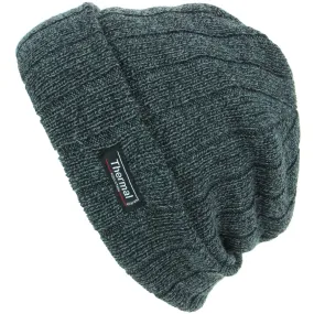 Fine Knit Marl Beanie Hat with Thermal Lining - Grey